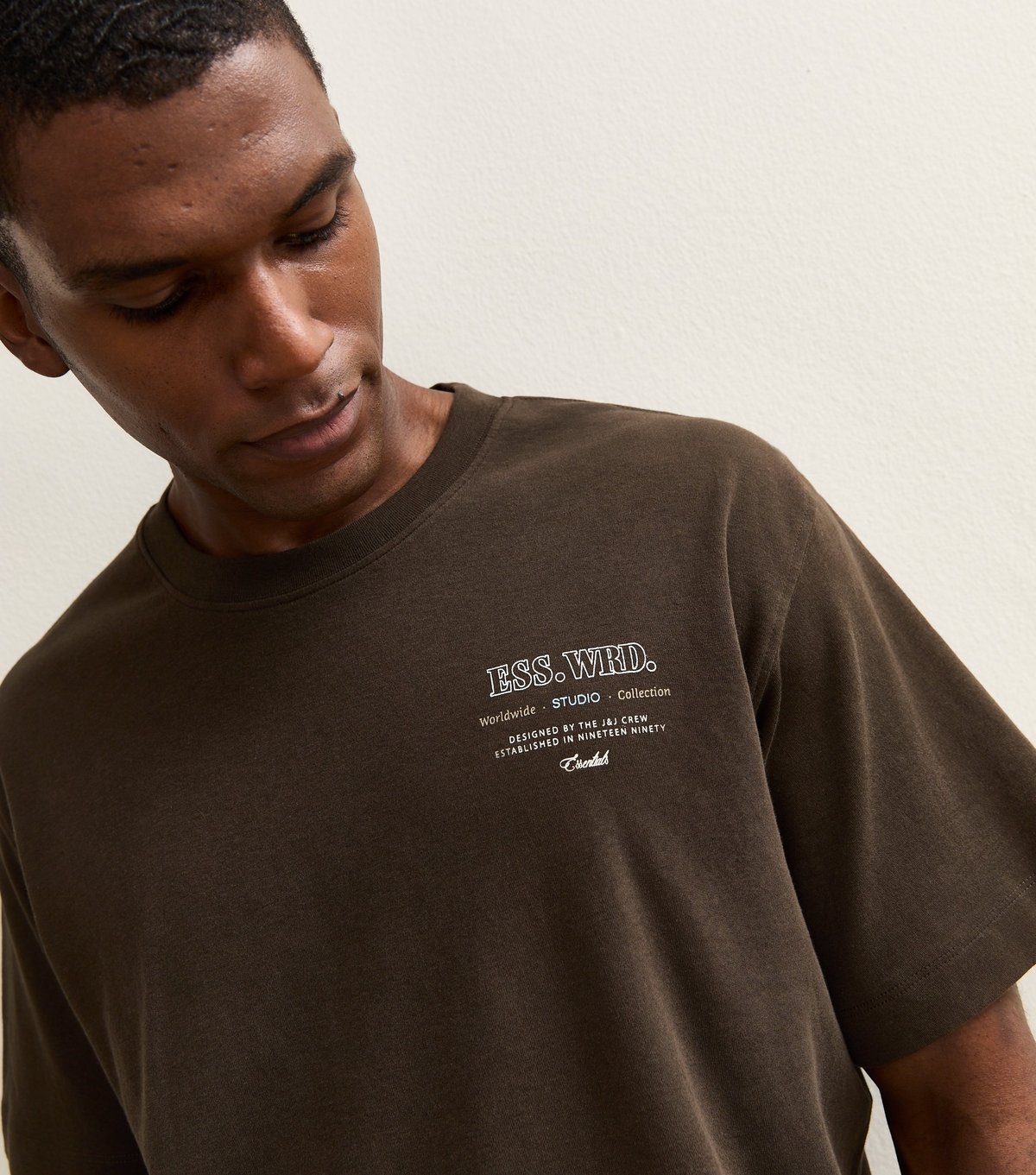 jack & jones Men's Dark Brown Ess Wrd Print T-Shirt Jack & Jones New Look - 2