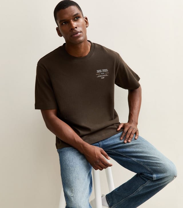 jack & jones Men's Dark Brown Ess Wrd Print T-Shirt Jack & Jones New Look - 3