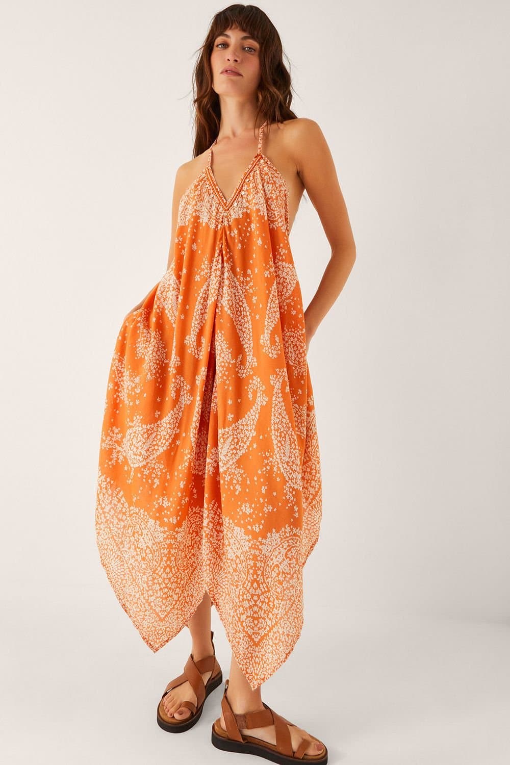 Monsoon Monsoon Women's Madison Paisley Handkerchief Midi Dress Orange