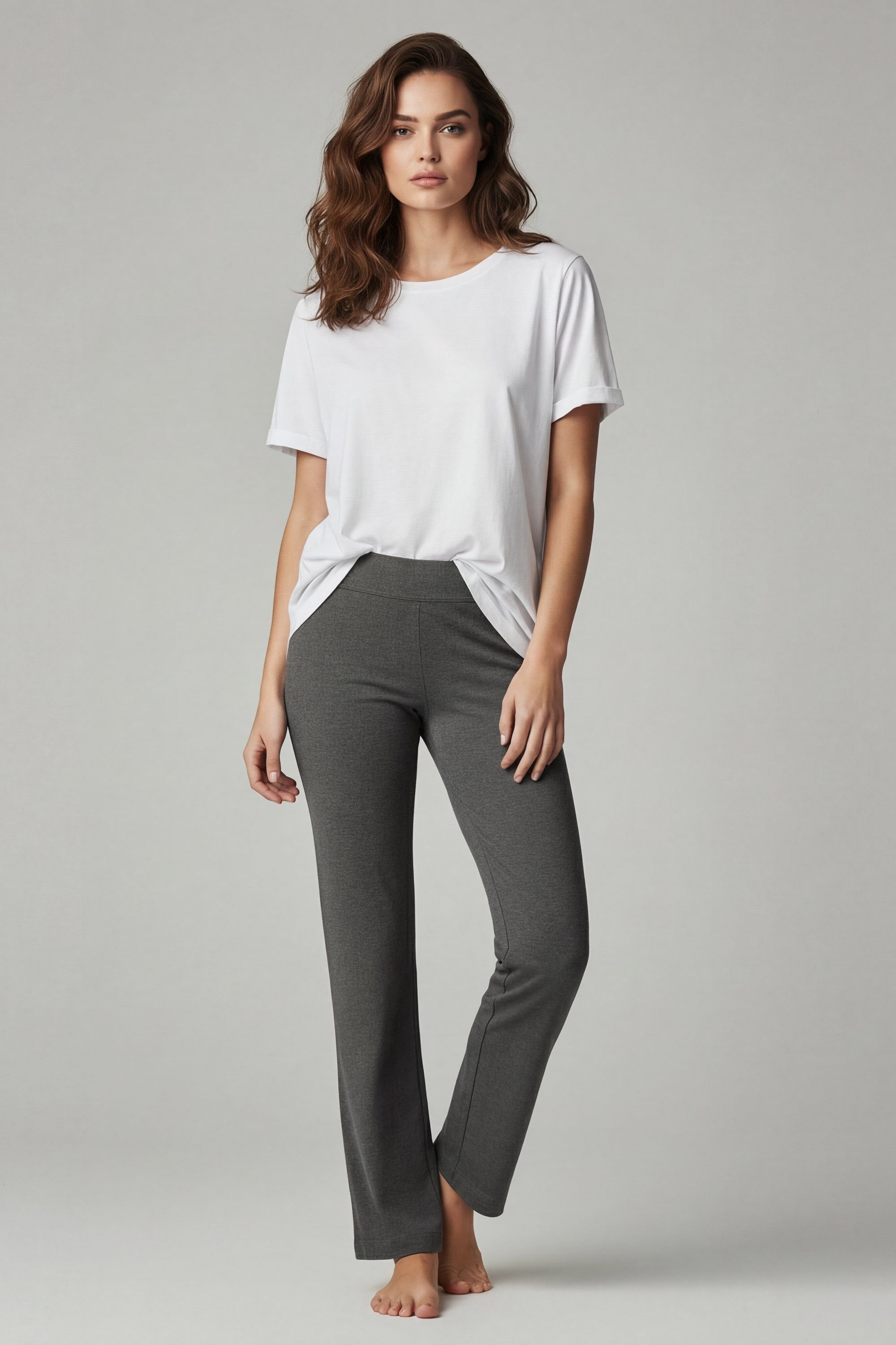 lands end Lands' End Women's Petite Straight Leg Stretch Jersey Trousers in Charcoal - 4