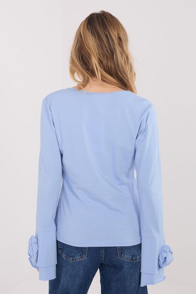 Love Lace Love Lace Women's Elegant Cotton Long Sleeve V Neck Blouse in Blue - 3