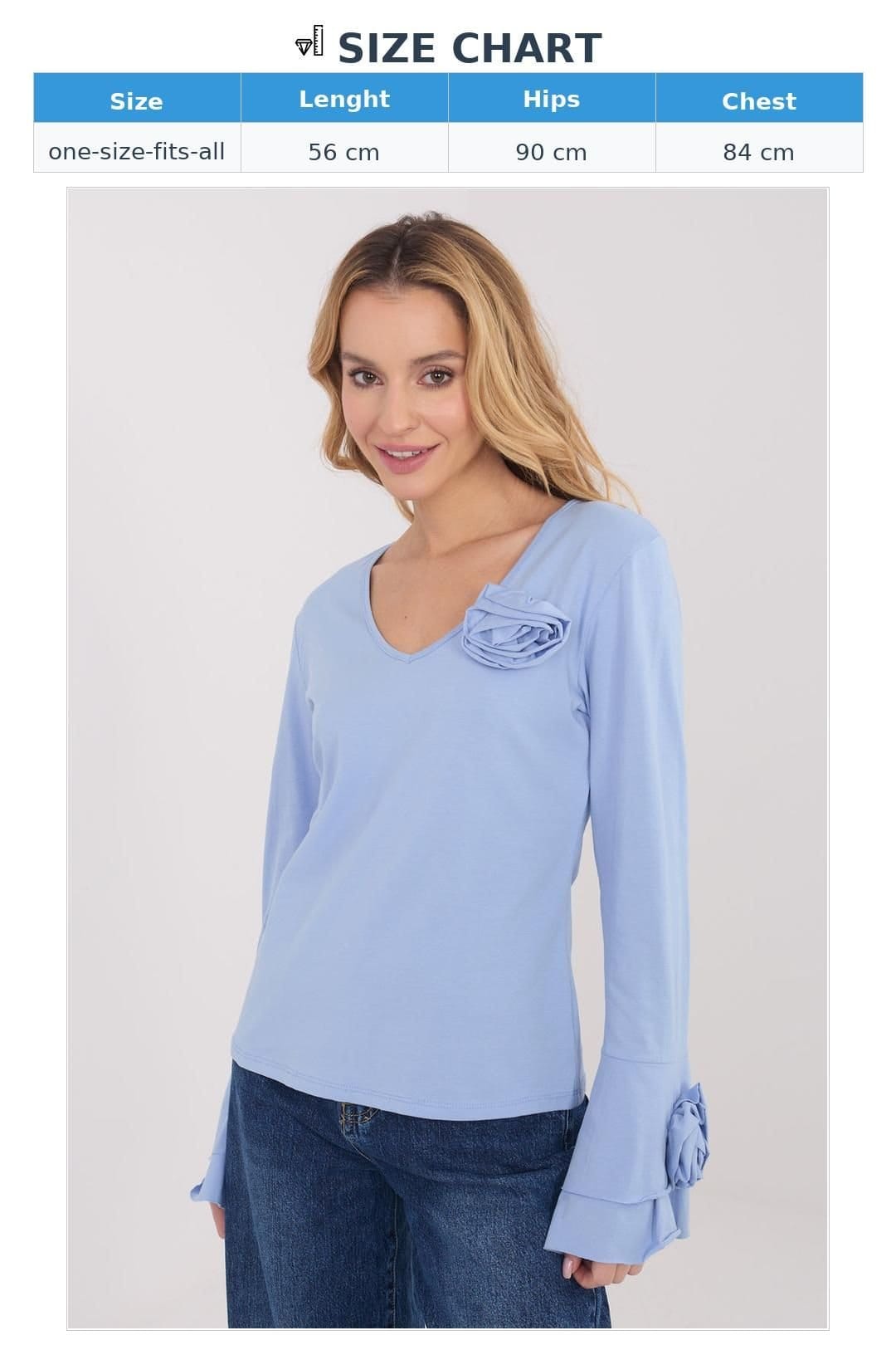 Love Lace Love Lace Women's Elegant Cotton Long Sleeve V Neck Blouse in Blue - 4