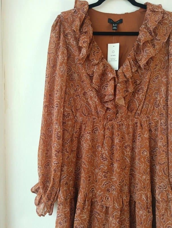 New Look New look - chiffon floral ruffled dress - size uk 14 - brown