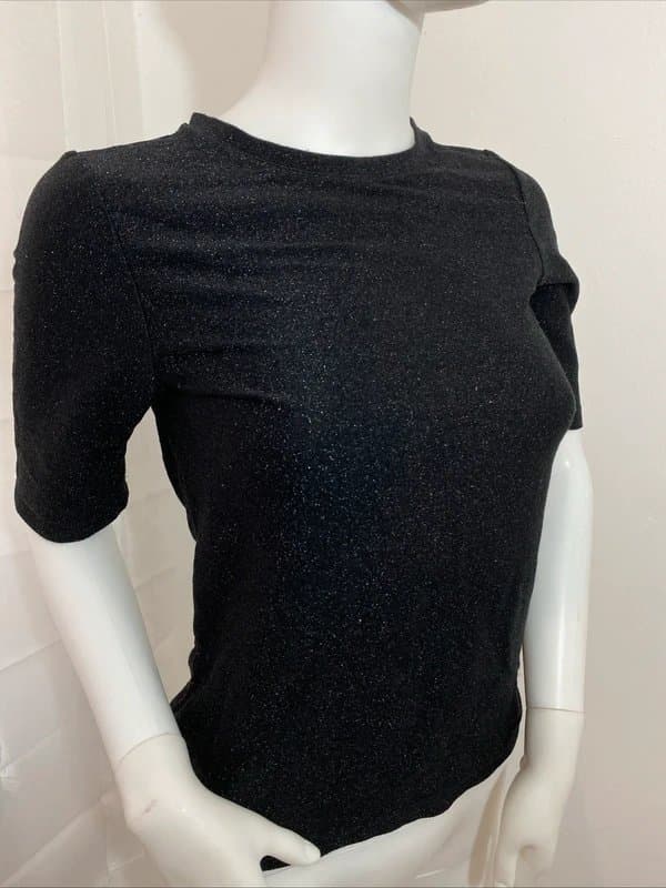 Whistles Whistles Women's Black Silver Metallic Short Sleeve Top Size UK 6