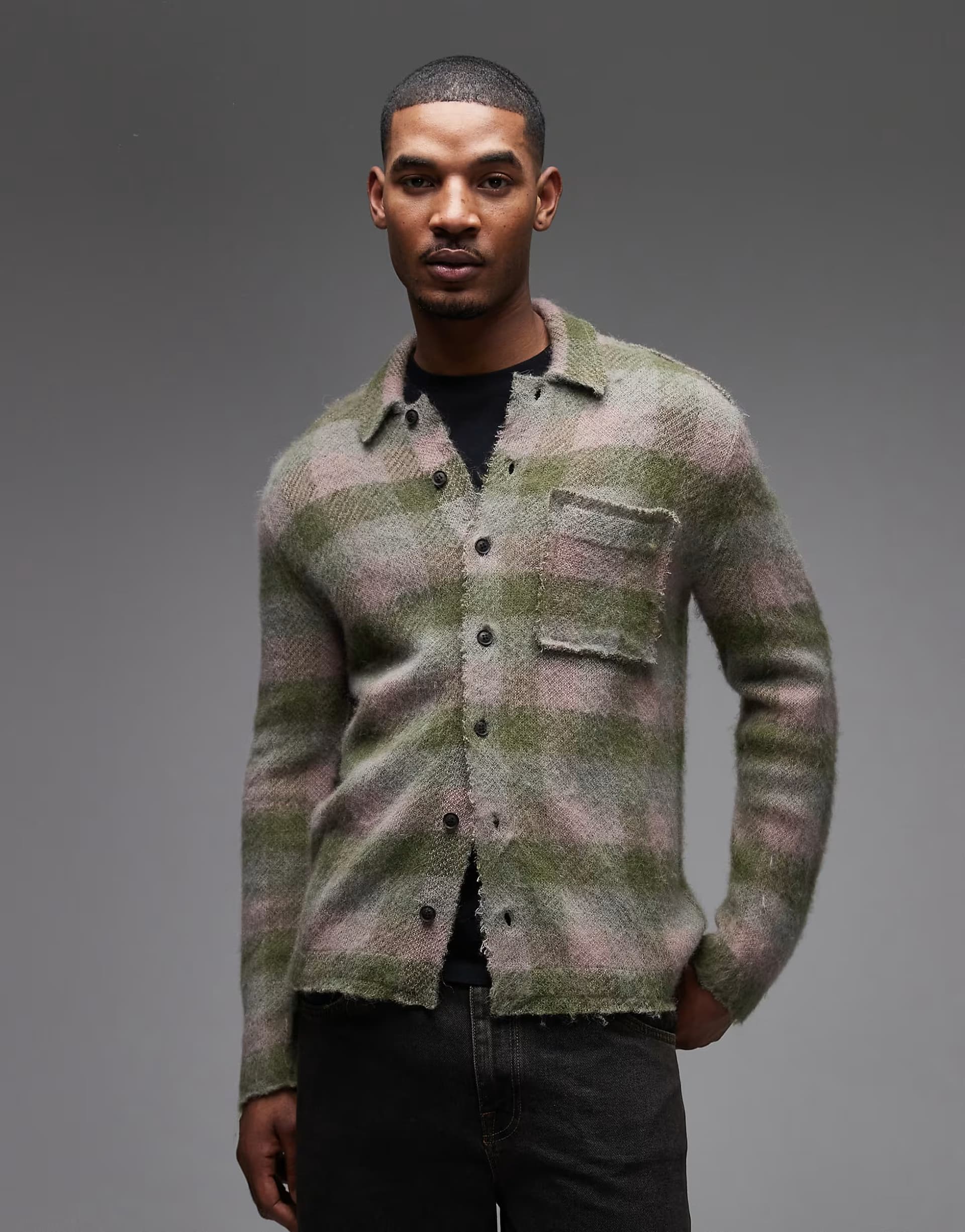 ASOS AllSaints Alder cardigan in pink and green stripe