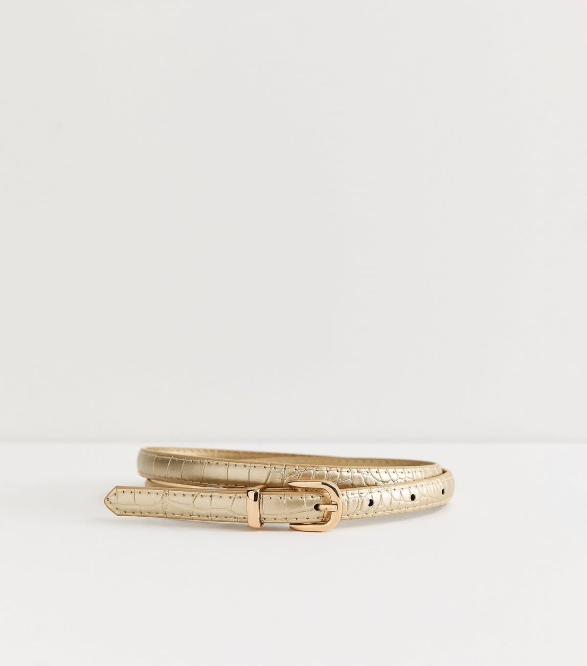 New Look New Look Gold Faux Leather Croc Embossed Skinny Belt