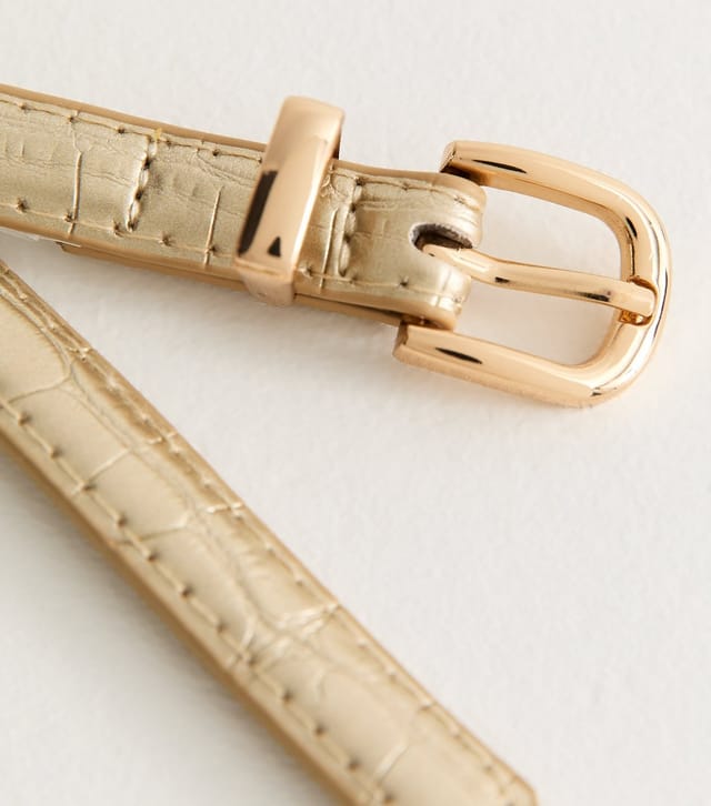 New Look Gold Faux Leather Croc Embossed Skinny Belt New Look - 3