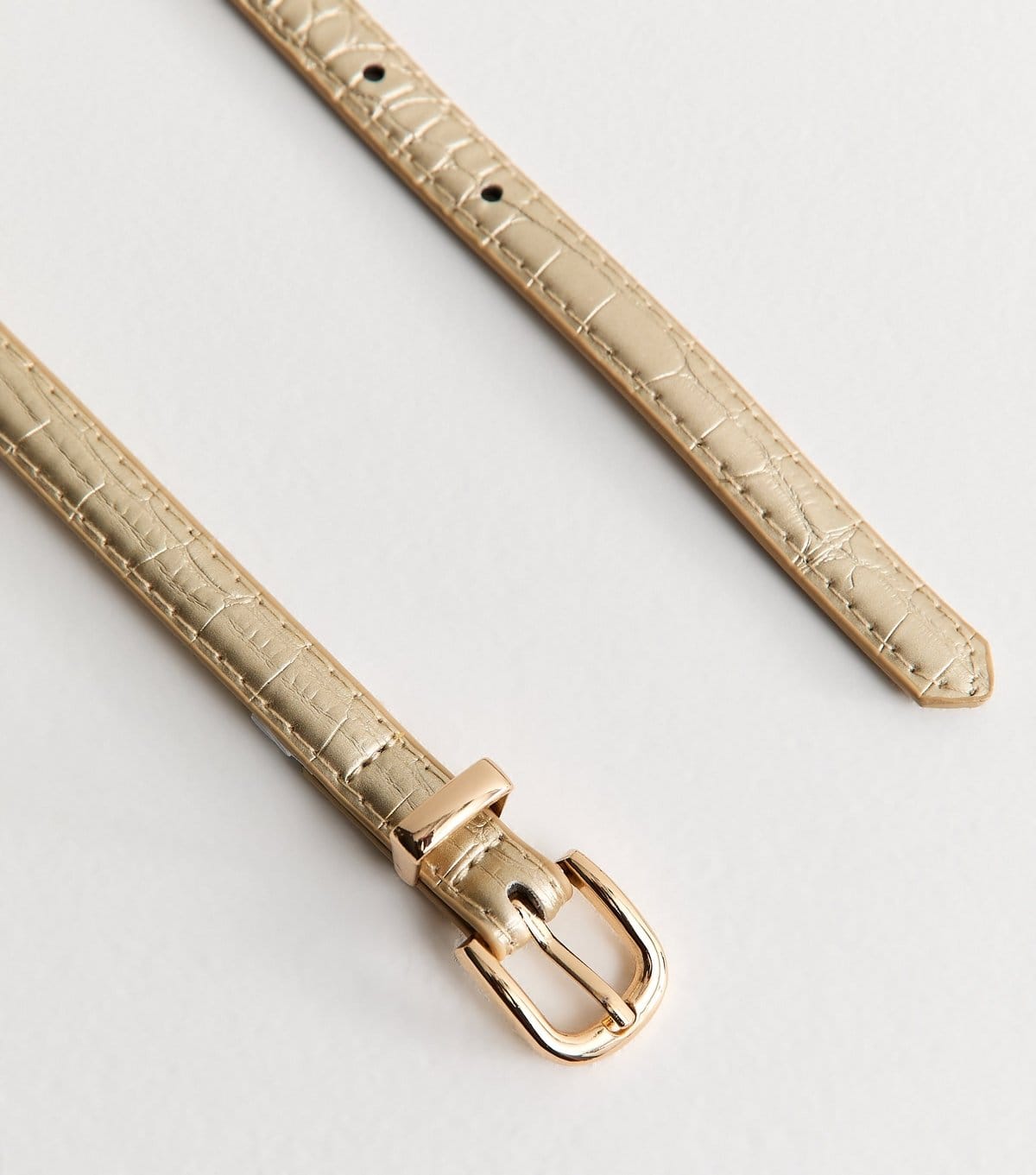 New Look Gold Faux Leather Croc Embossed Skinny Belt New Look - 4