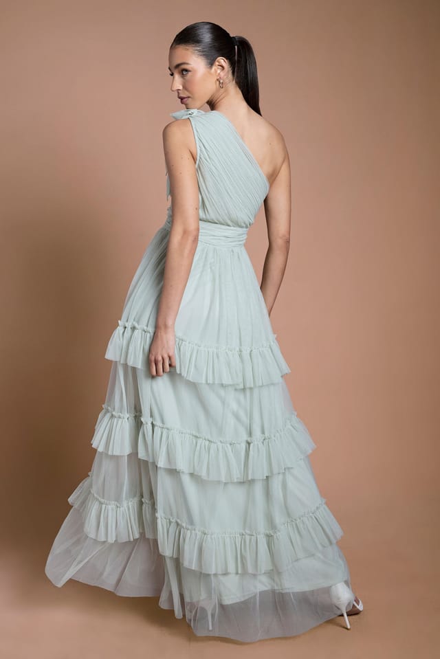 Oasis Oasis Women's Sage Pleated Mesh One Shoulder Tiered Maxi Bridesmaid Maxi Dress - 3