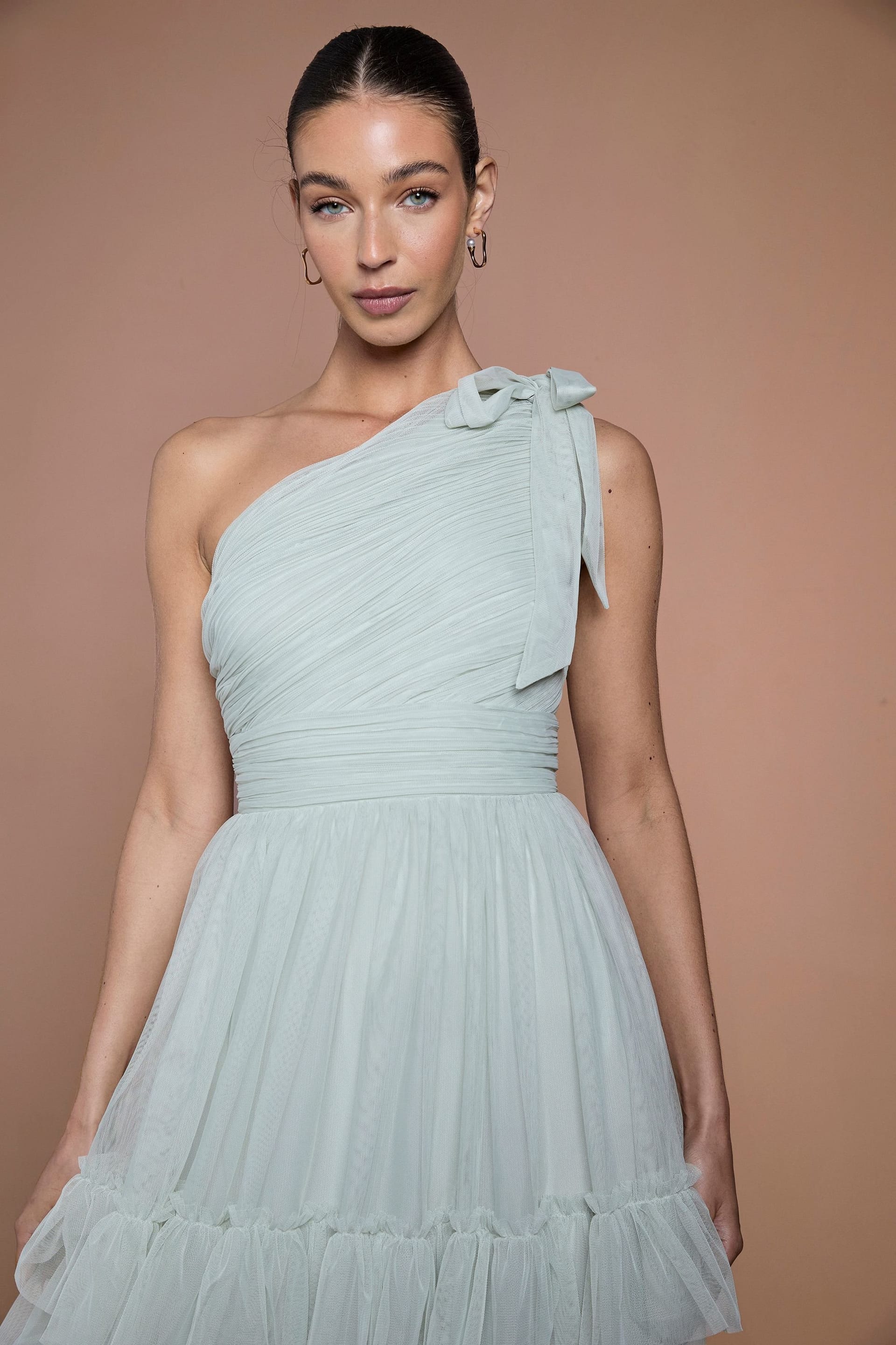 Oasis Oasis Women's Sage Pleated Mesh One Shoulder Tiered Maxi Bridesmaid Maxi Dress - 4