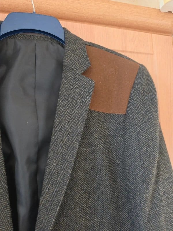 New Look Men's Dark Charcoal Grey Herringbone Blazer