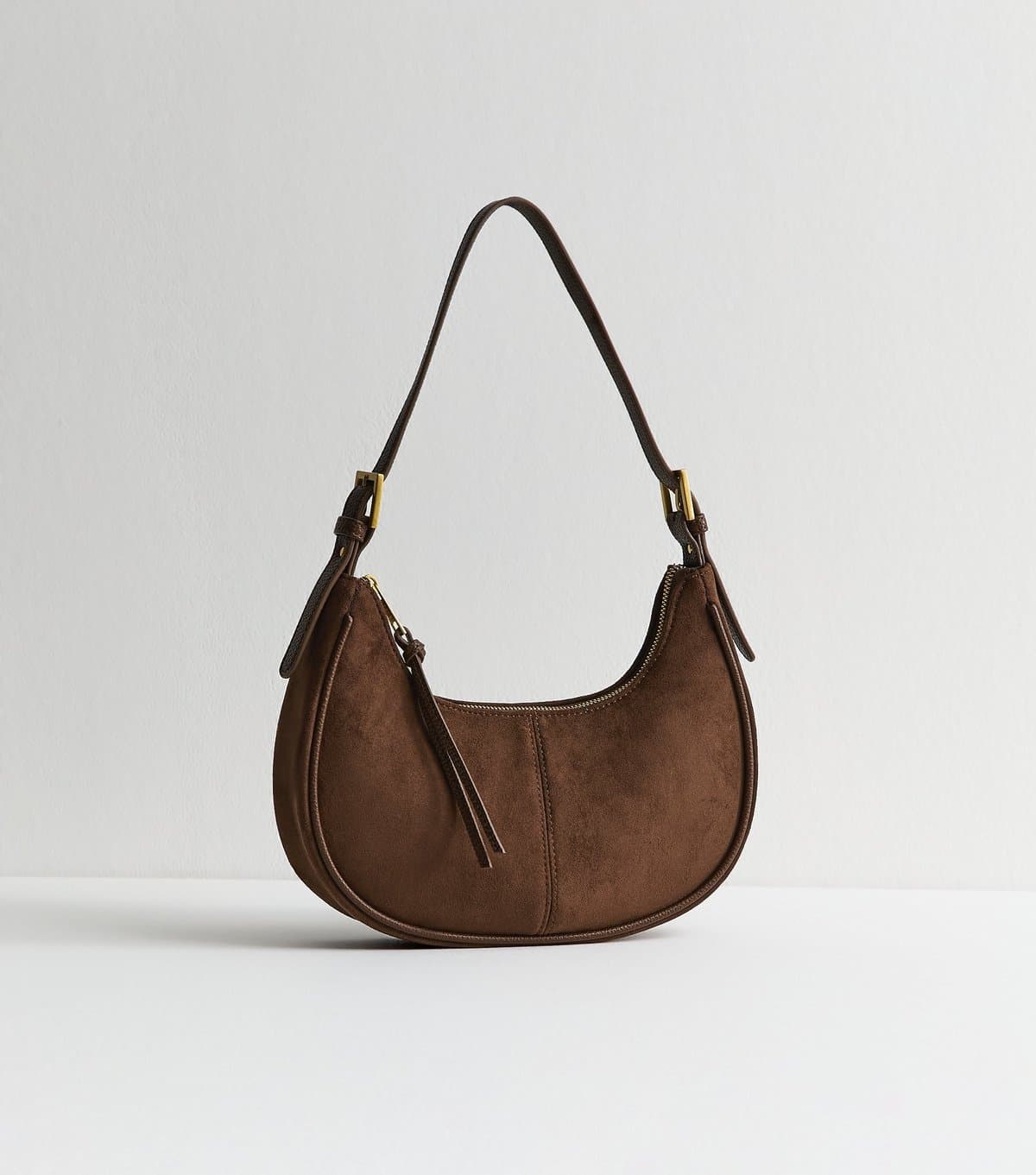 New Look New Look Dark Brown Faux Suede Scoop Shoulder Bag