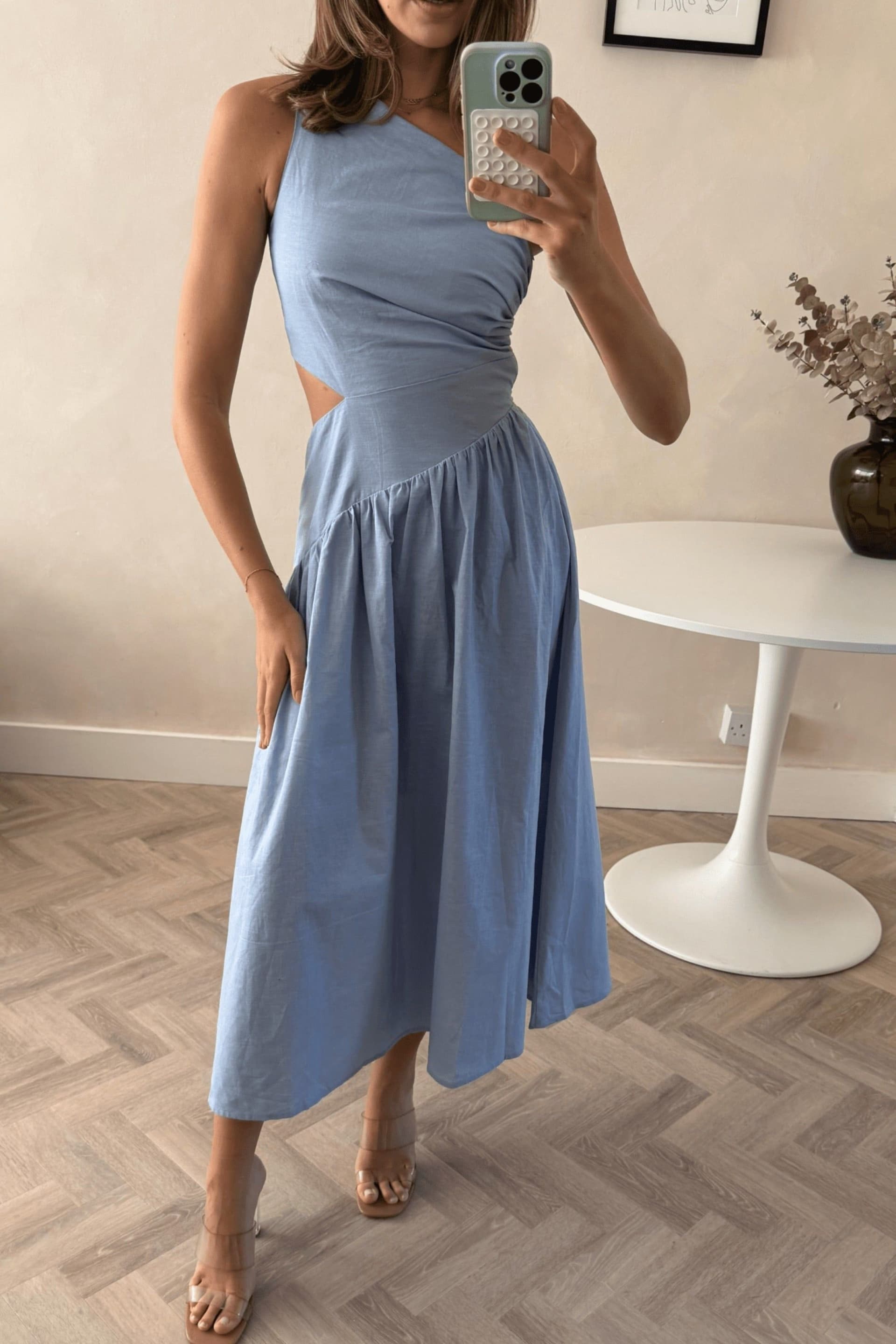 Style Cheat Style Cheat Women's Jasmine Cut Out One Shoulder Dress in Blue