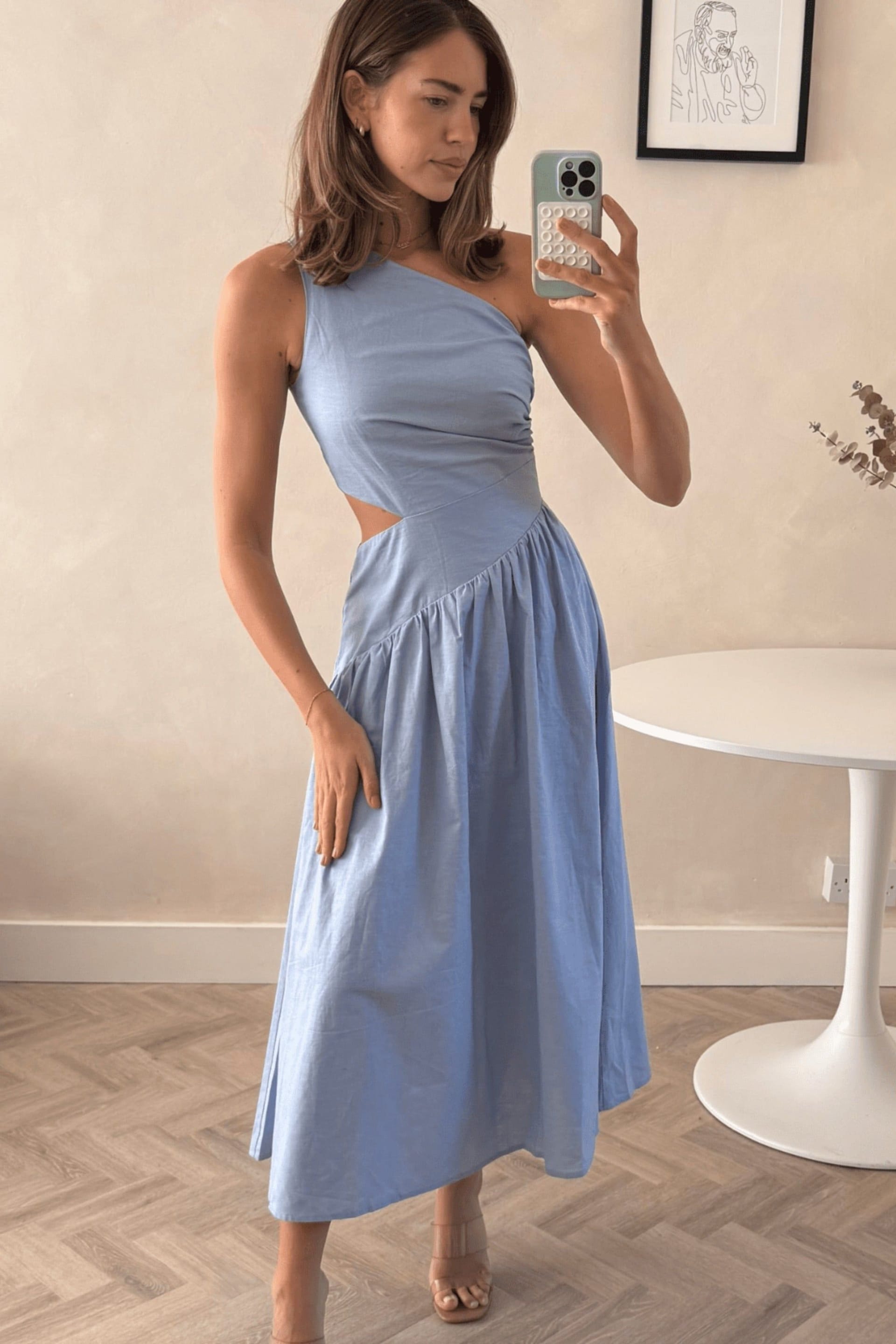 Style Cheat Style Cheat Women's Jasmine Cut Out One Shoulder Dress in Blue - 4