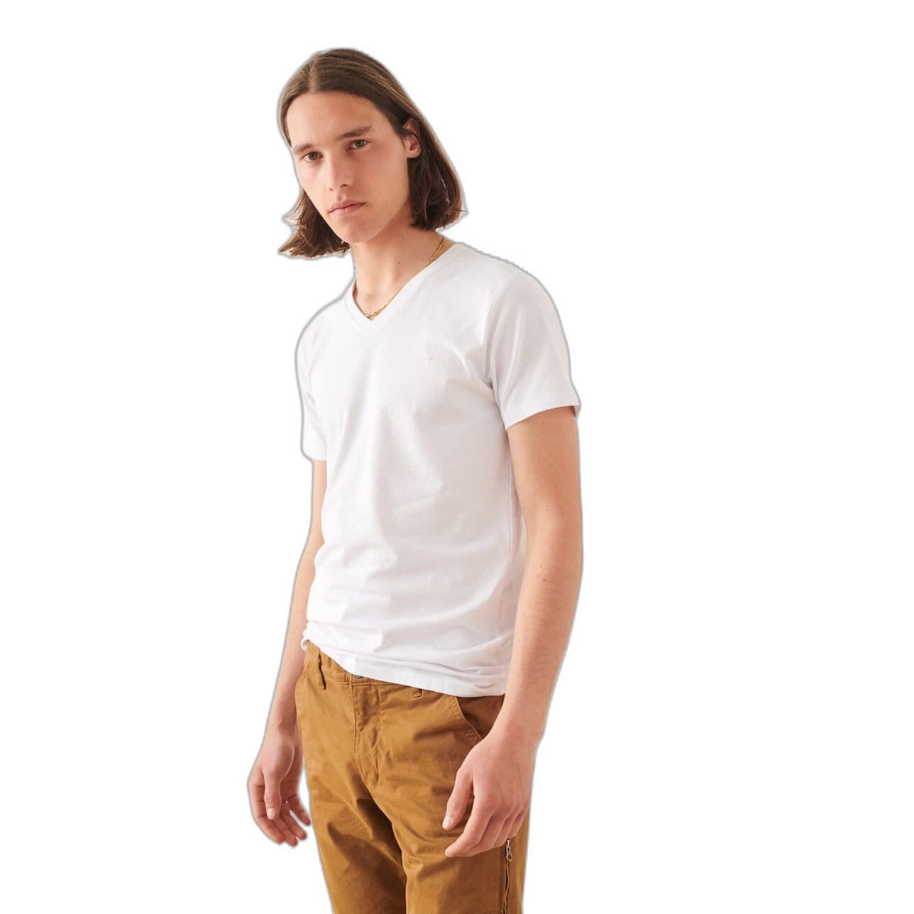 Teddy Smith Men's White V-Neck T-Shirt with Elastane