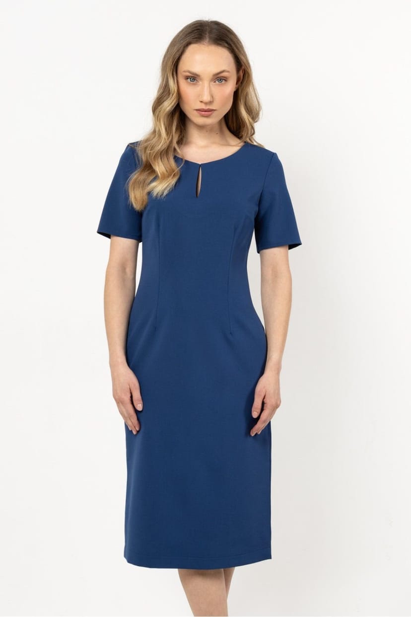 Love Lace Love Lace Women's Tailored Day Dress with Boat Neck Slit in Blue - 1