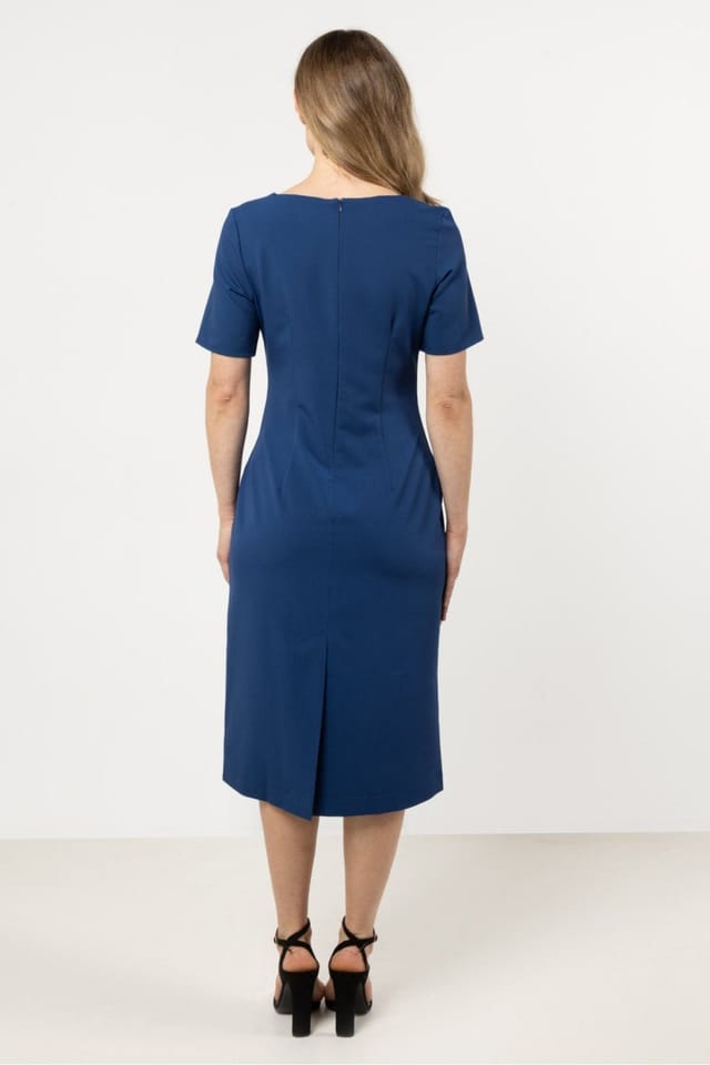 Love Lace Love Lace Women's Tailored Day Dress with Boat Neck Slit in Blue - 3