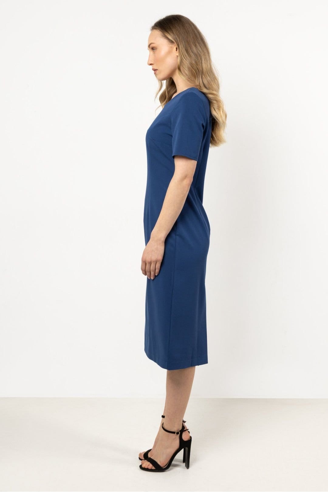 Love Lace Love Lace Women's Tailored Day Dress with Boat Neck Slit in Blue - 4