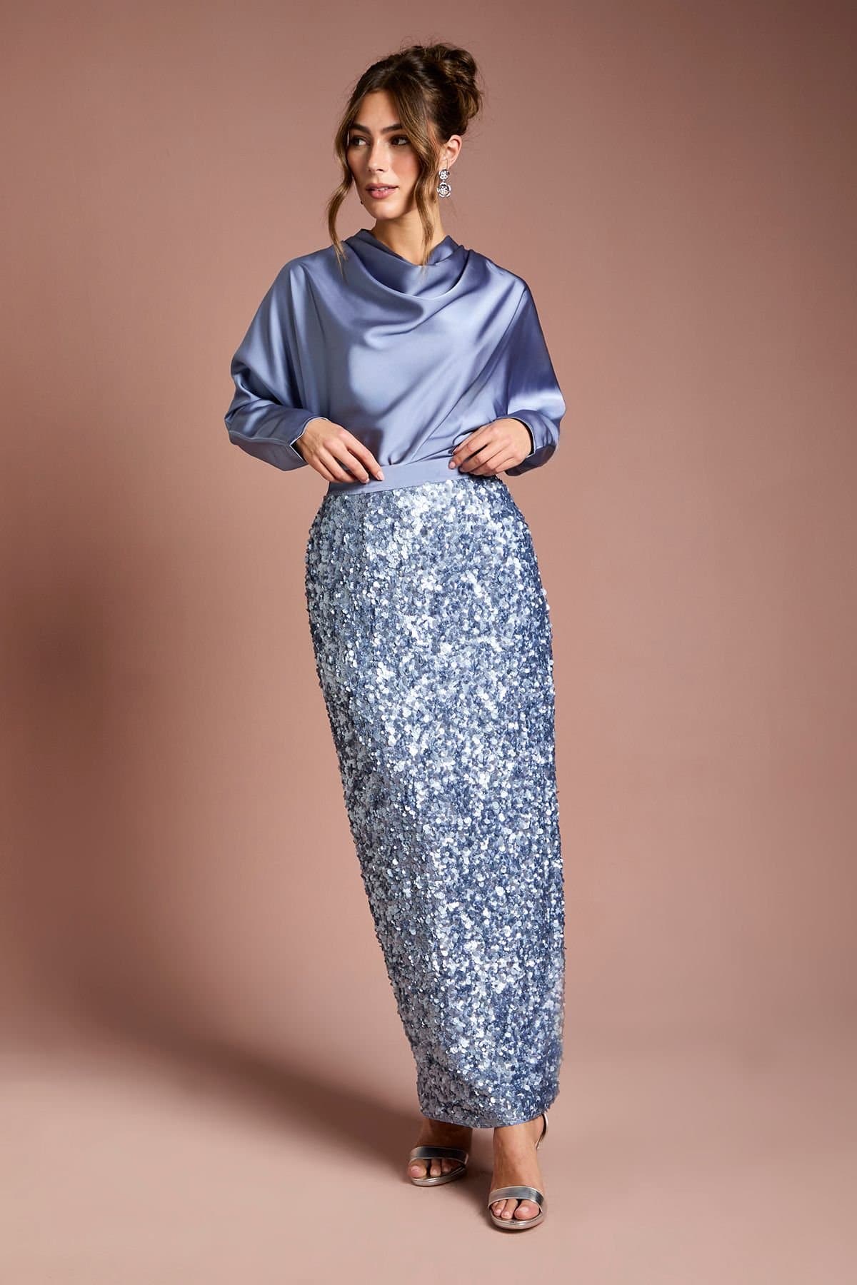 Coast Coast Women's Sequin Column Maxi Skirt in Blue