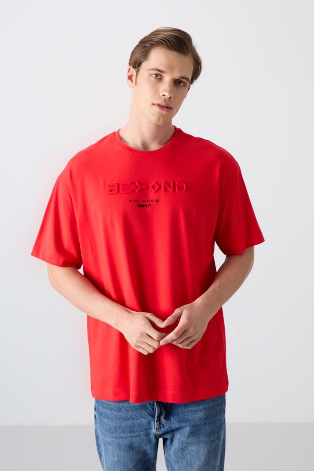Tommy Life Tommy Life Men's Oversized Cotton-Polyester Logo T-Shirt in Red - 4