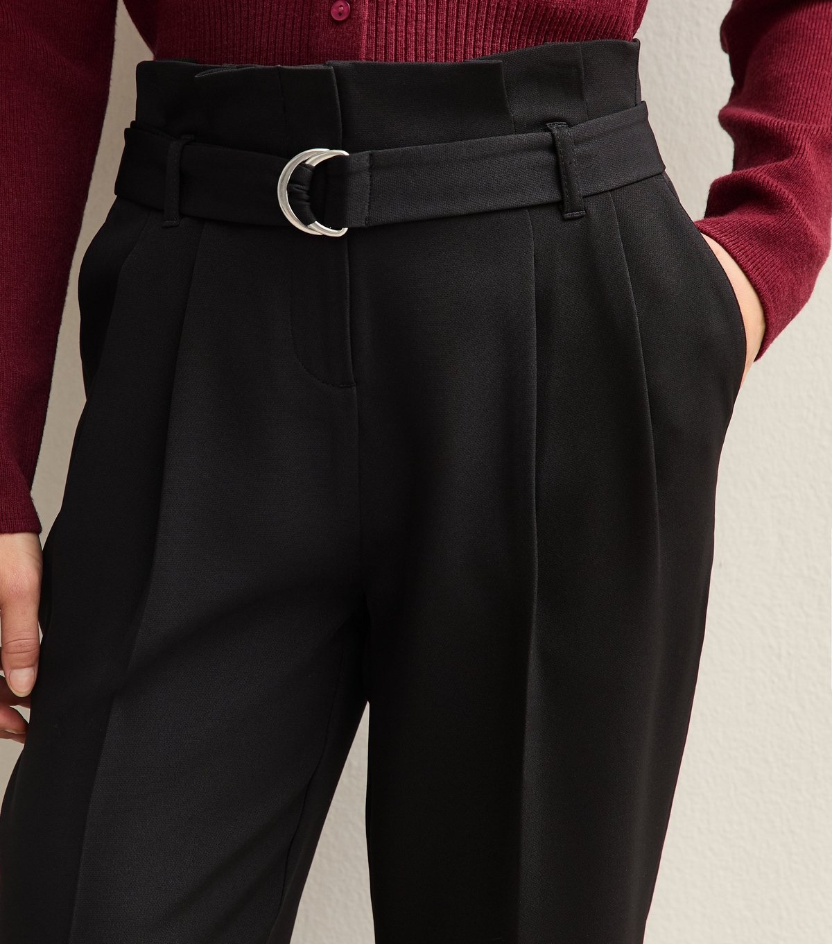 New Look Women's Petite Black D-Ring Belted Paperbag Trousers New Look - 2