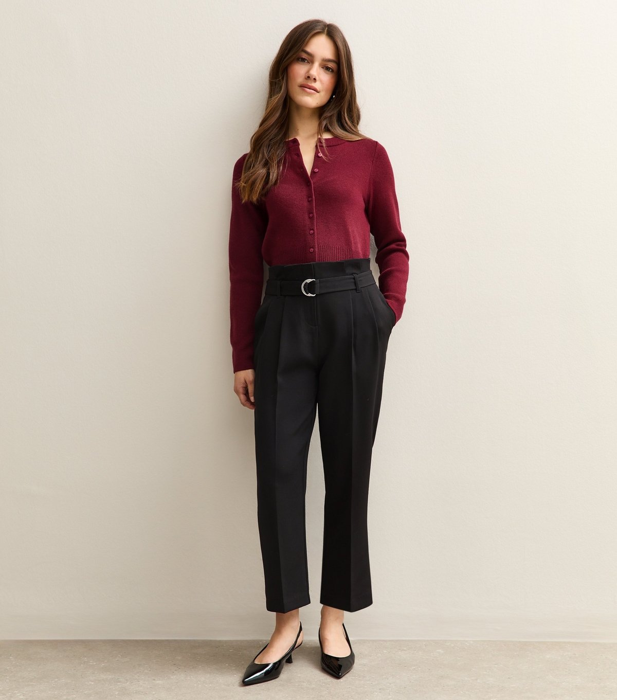 New Look Women's Petite Black D-Ring Belted Paperbag Trousers New Look - 3