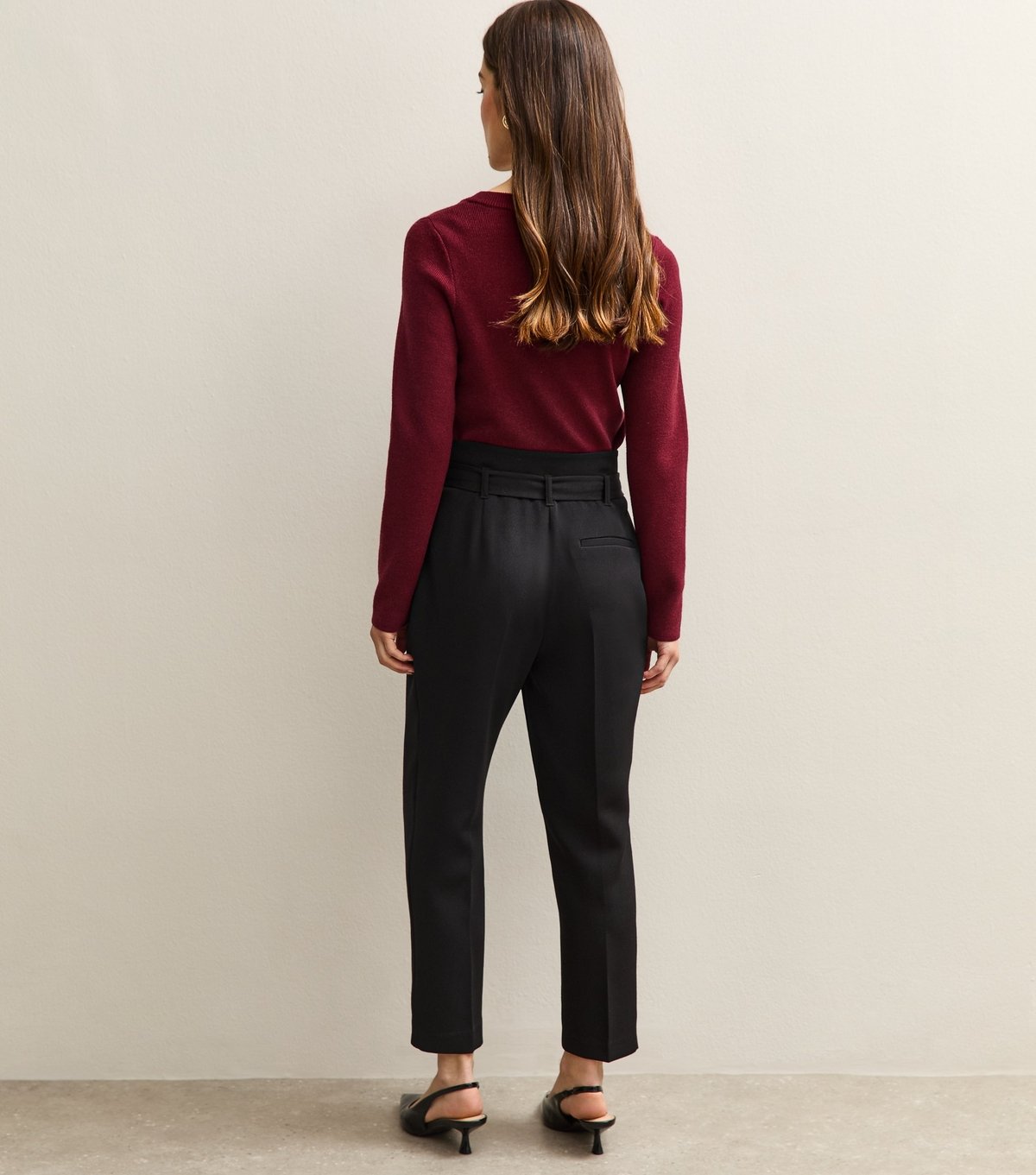 New Look Women's Petite Black D-Ring Belted Paperbag Trousers New Look - 4