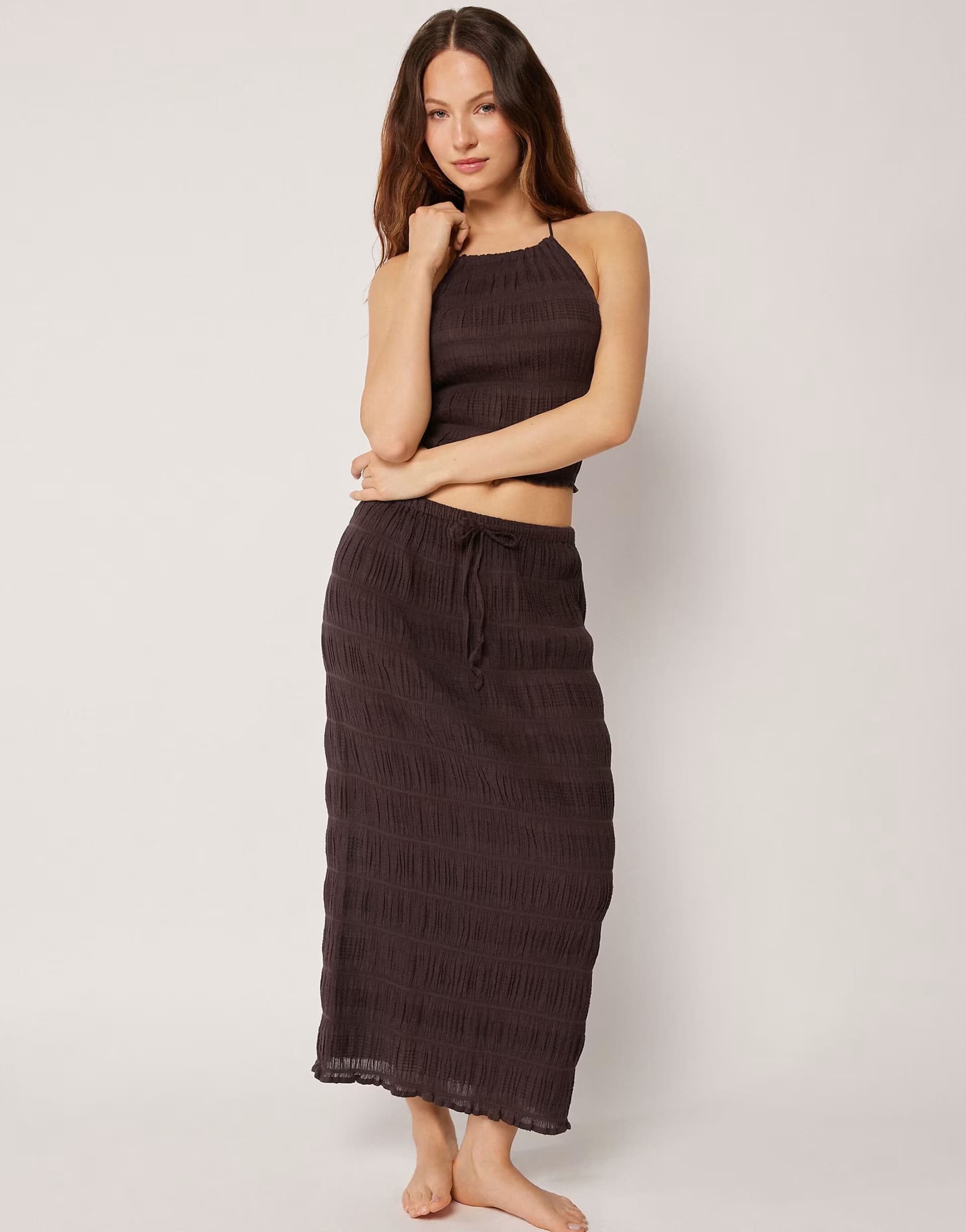 ASOS Calzedonia Beach skirt with ruffles in coco brown