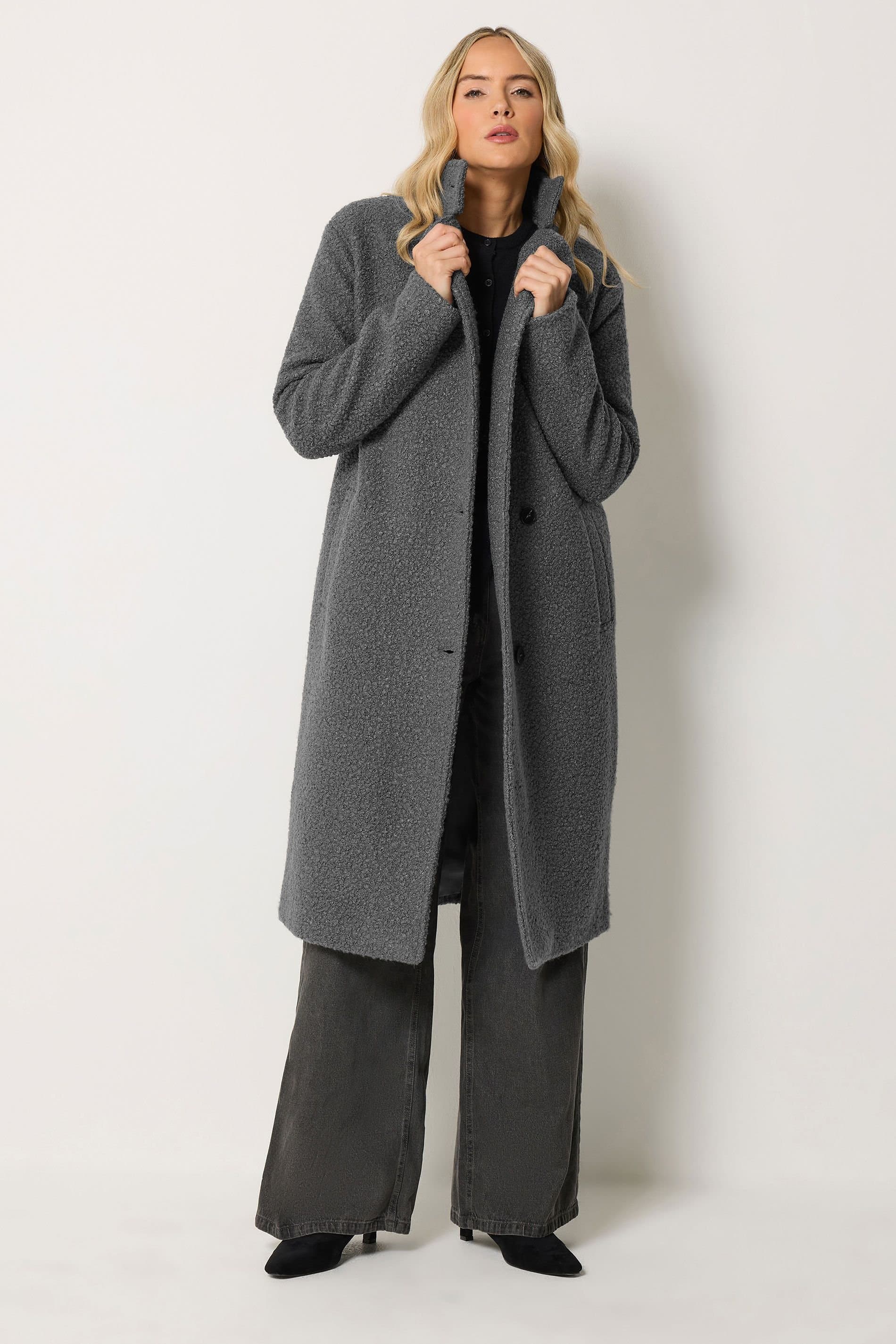 Long Tall Sally Long Tall Sally Women's Tall Boucle Funnel Neck Coat in Grey