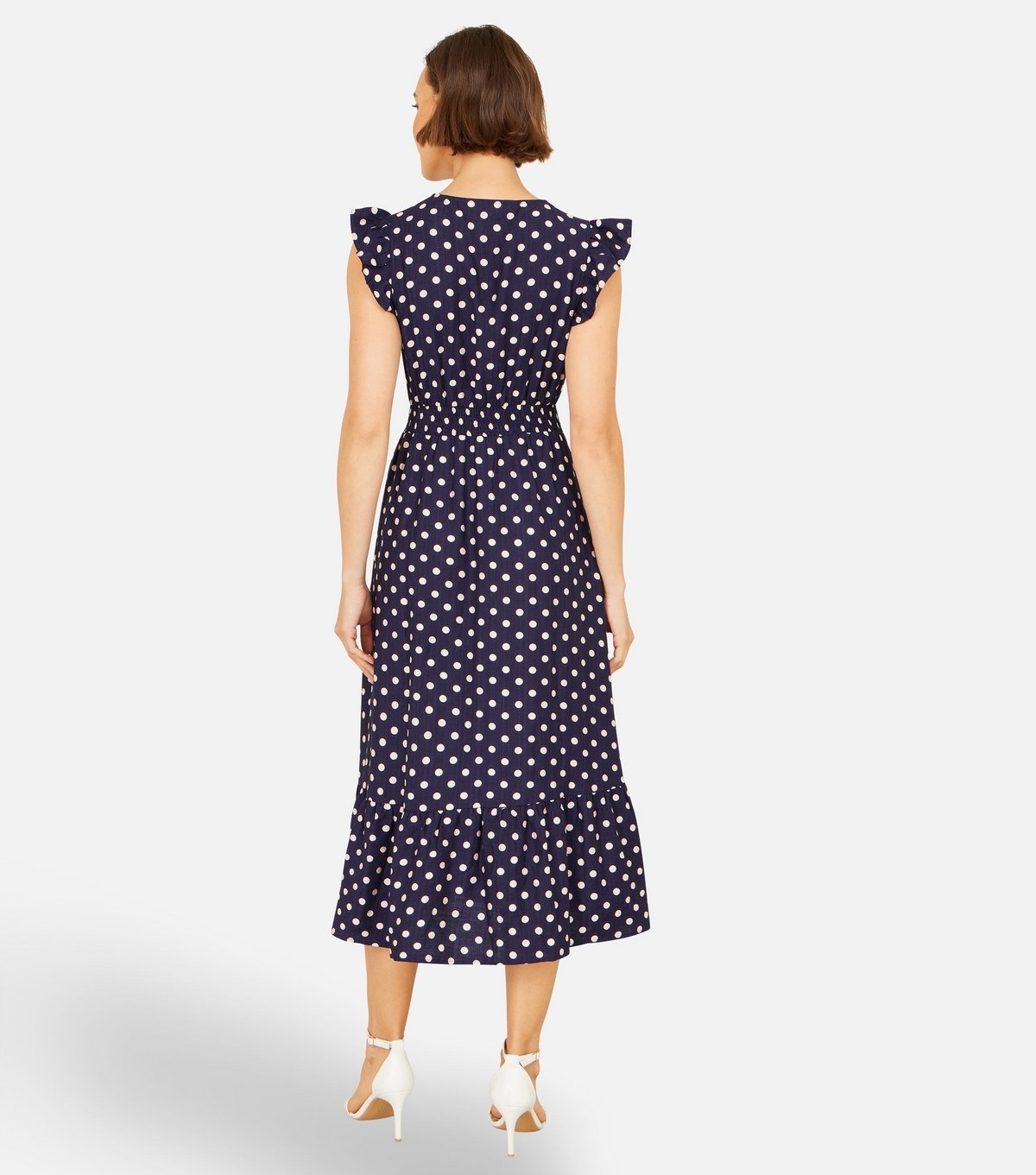 Yumi Women's Navy Spot Print Ruched Midi Dress Yumi New Look - 3
