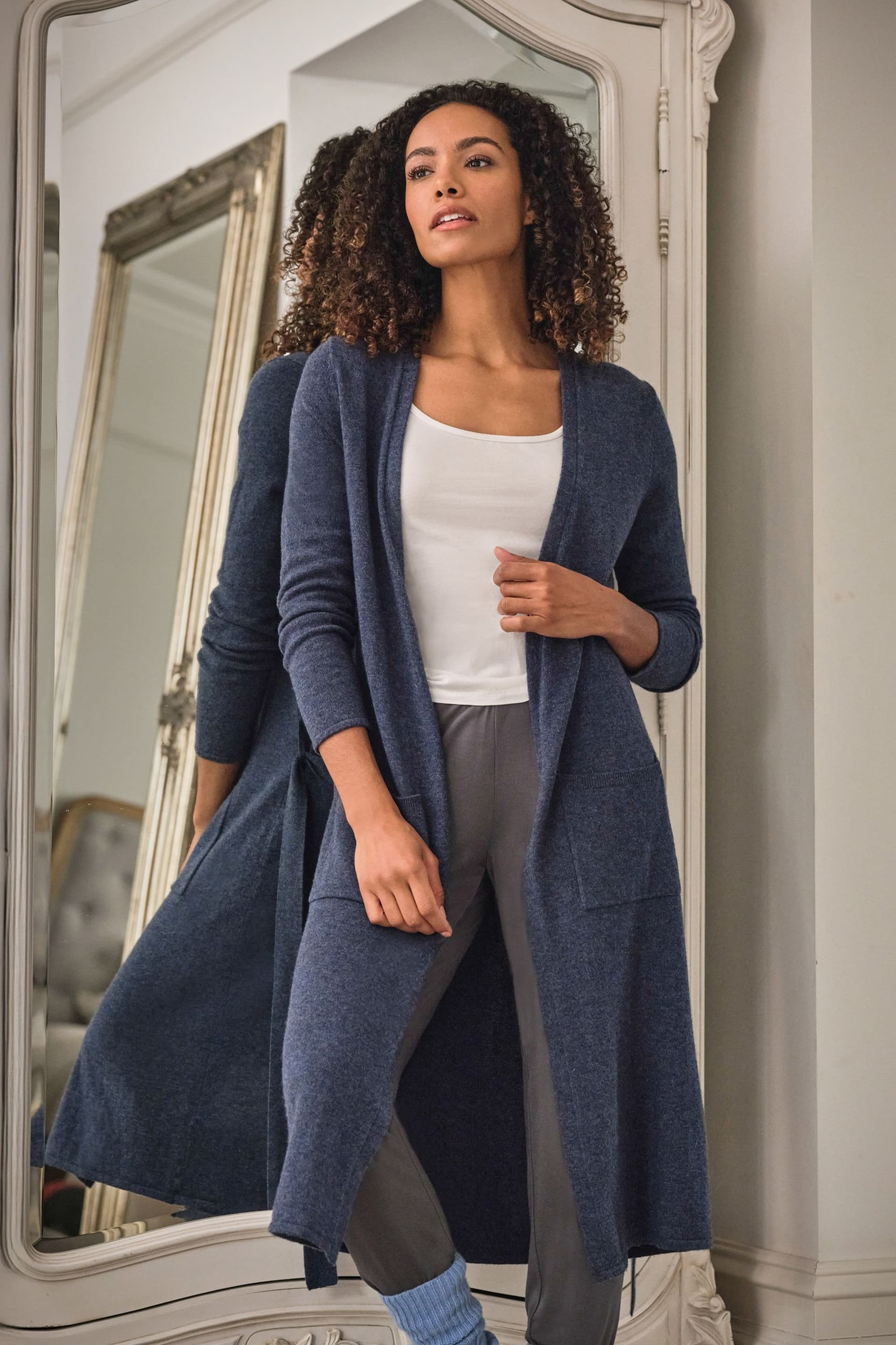 WoolOvers WoolOvers Women's Cashmere & Merino Luxe Dressing Gown in Blue