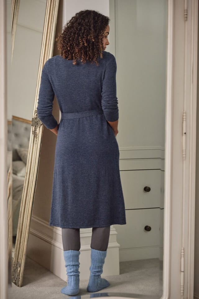 WoolOvers WoolOvers Women's Cashmere & Merino Luxe Dressing Gown in Blue - 3