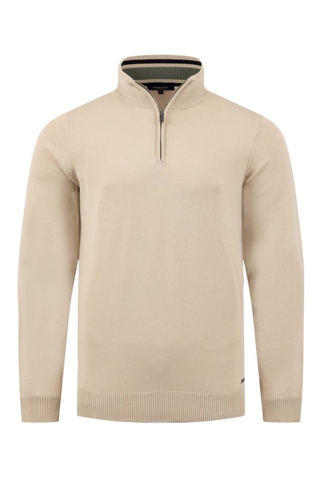 Weird Fish Weird Fish Men's Blaine Fine Knit 1/4 Zip Jumper in Nude - 2