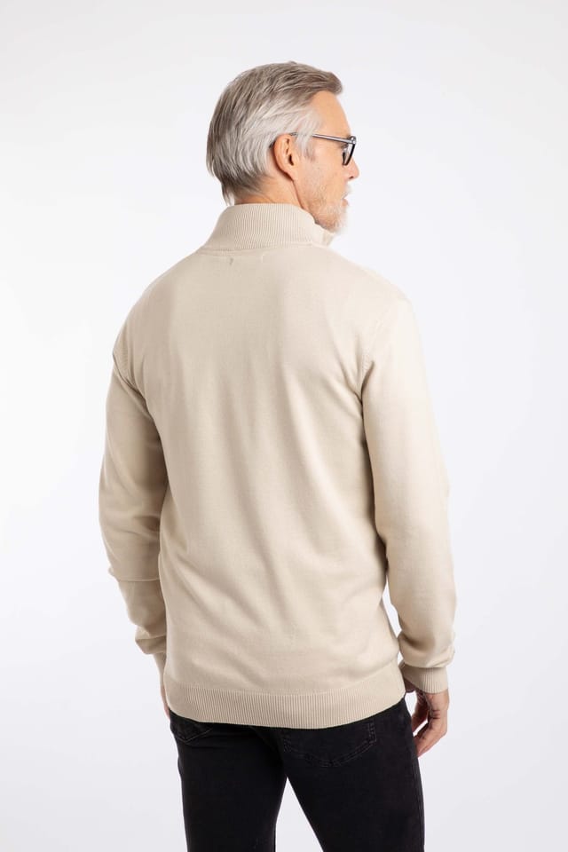Weird Fish Weird Fish Men's Blaine Fine Knit 1/4 Zip Jumper in Nude - 3
