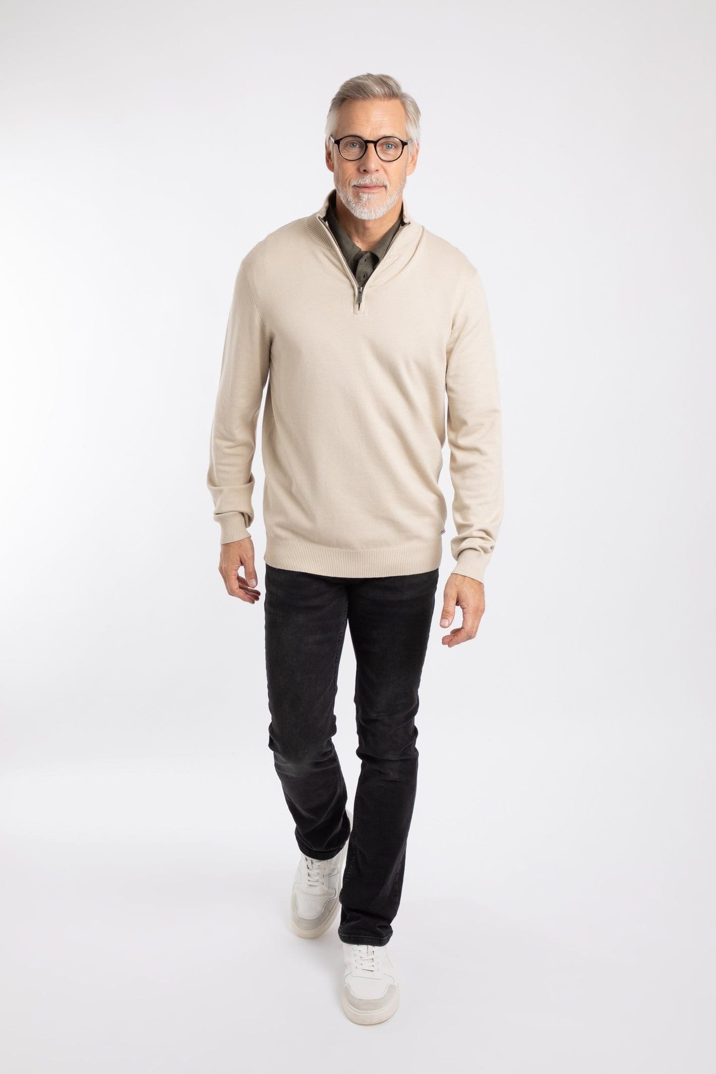 Weird Fish Weird Fish Men's Blaine Fine Knit 1/4 Zip Jumper in Nude - 4
