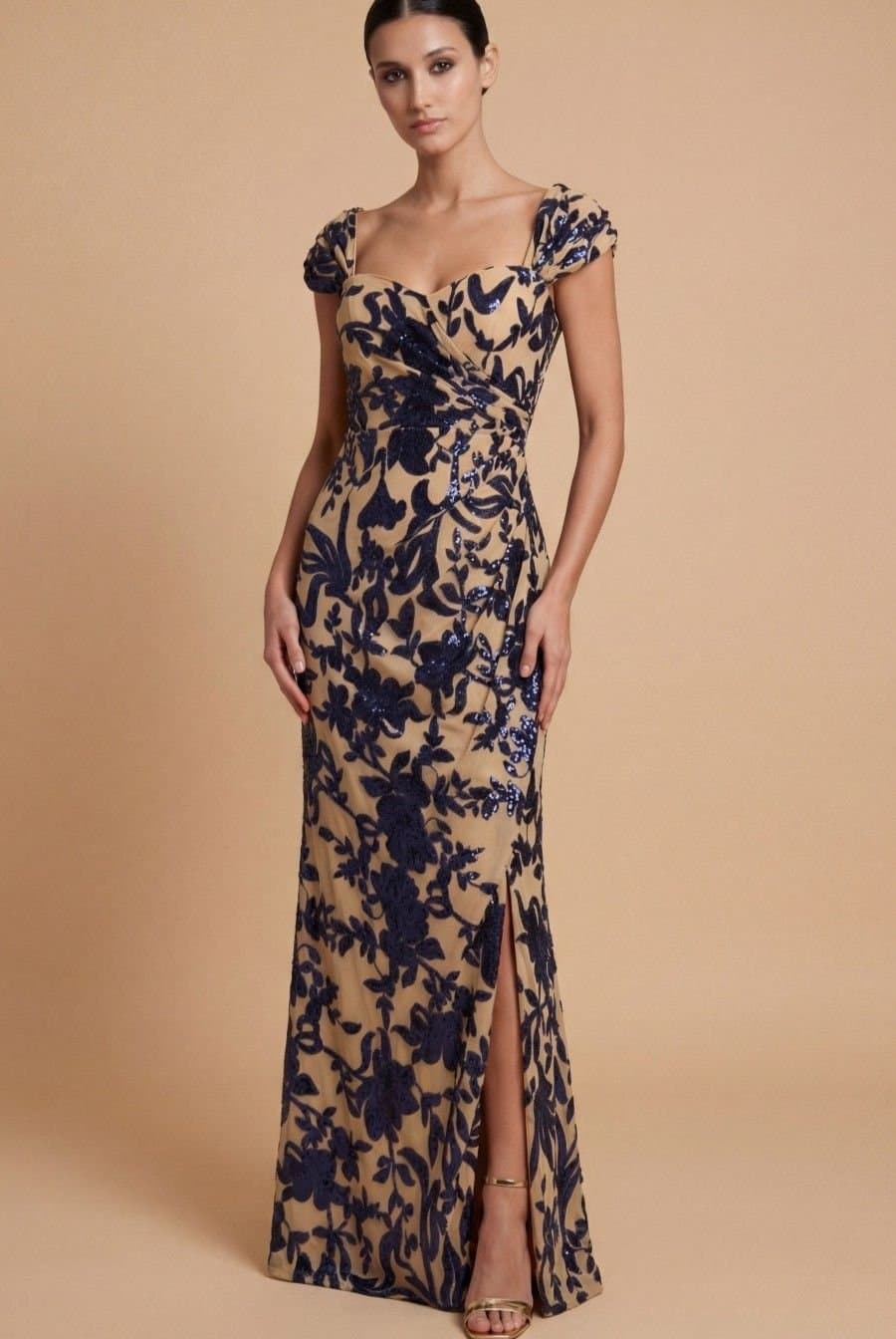 Little Mistress Little Mistress Women's Thomasine Navy Floral Gathered Maxi Dress