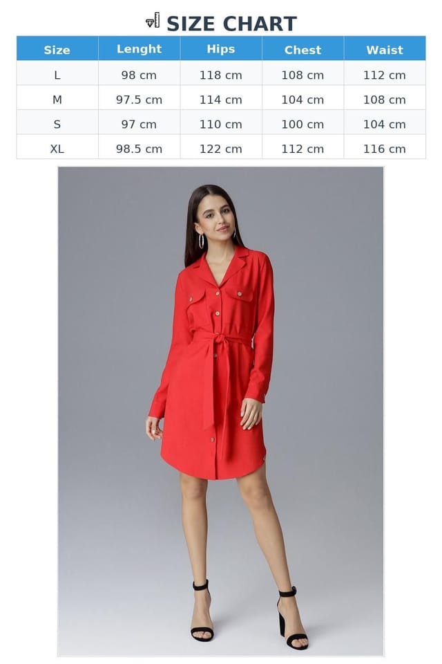 Love Lace Love Lace Women's Button Pocket Shirt Dress with Waist Tie in Red - 3