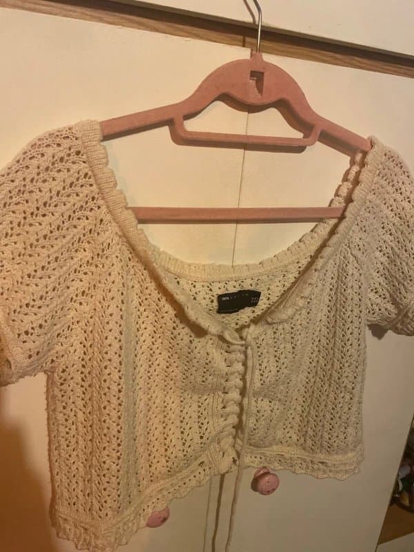 ASOS Design Cream knitted crochet off the shoulder top