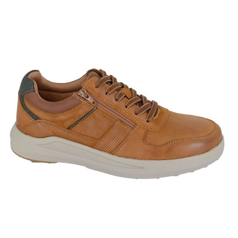 Route 21 Route 21 Men's Original Denim Leather Zip Trainers in Tan - 3