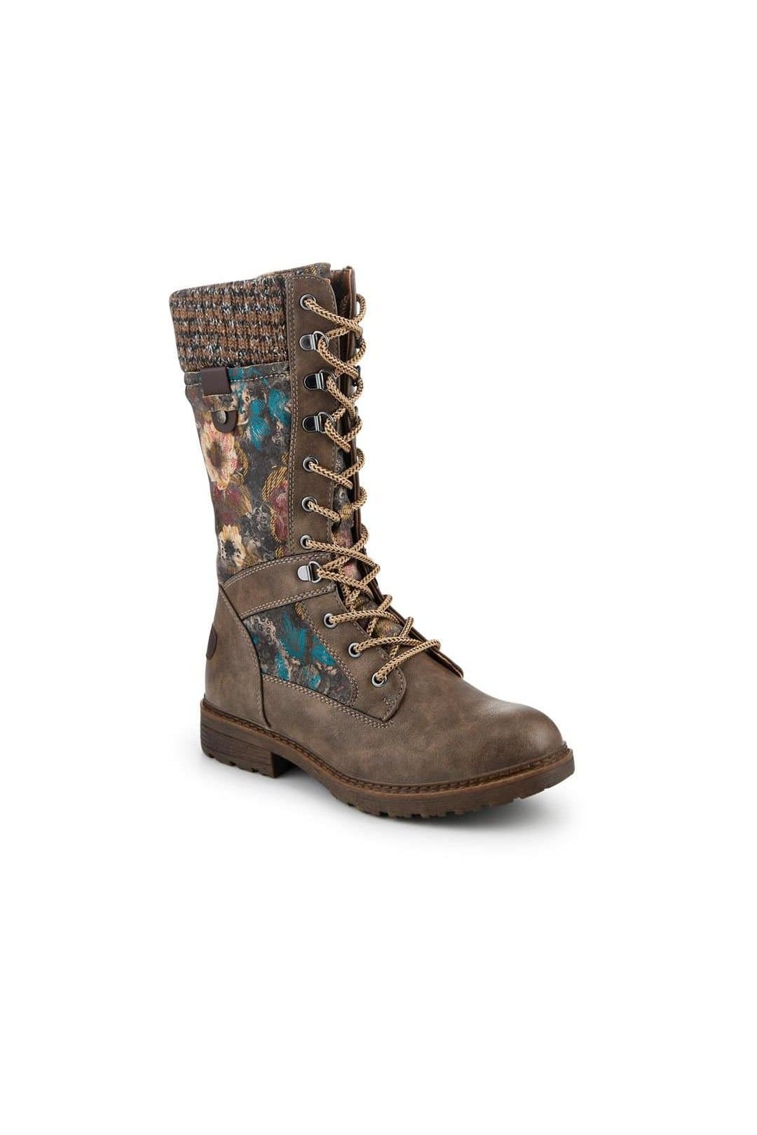 Pavers Pavers Women's Tall Lace Up Boots With Knitted Ankle Cuff in Taupe