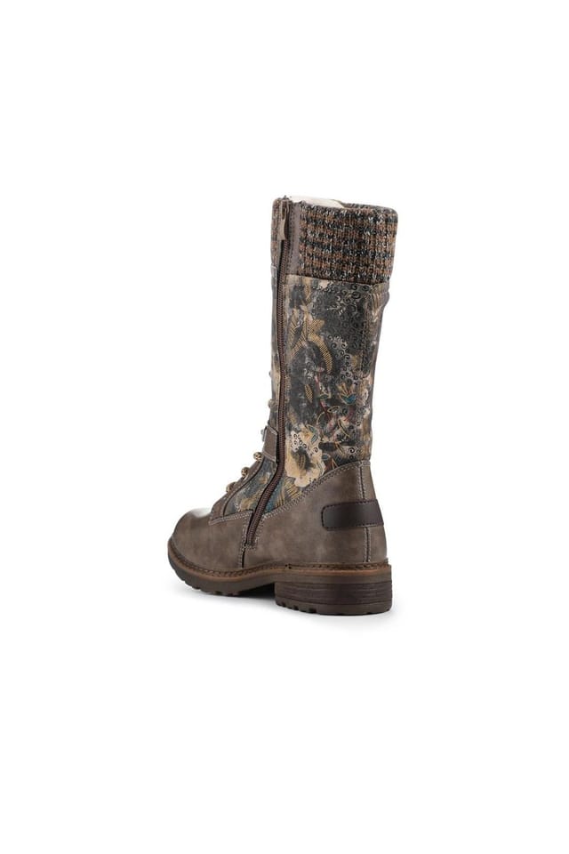 Pavers Pavers Women's Tall Lace Up Boots With Knitted Ankle Cuff in Taupe - 3