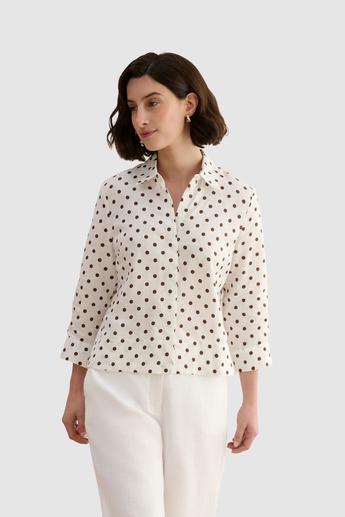 Hobbs London Hobbs London Off-White Linen Polka Dot Shirt