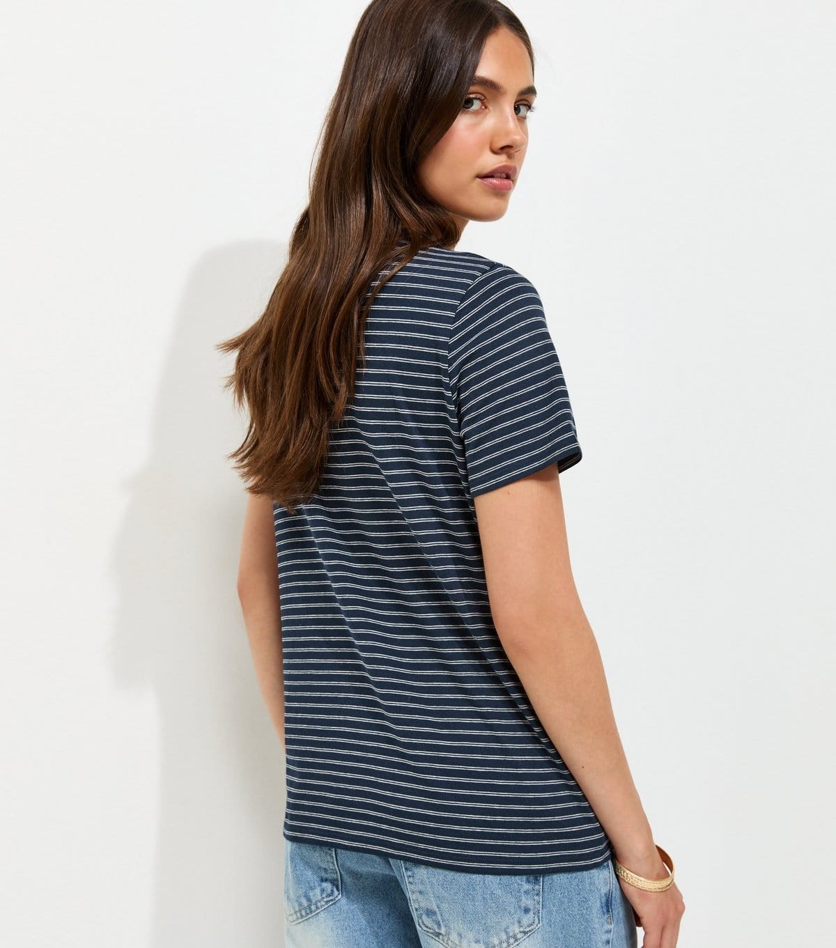 New Look Women's Blue Cotton Rich Striped Seattle USA Embroidered T-Shirt New Look - 4