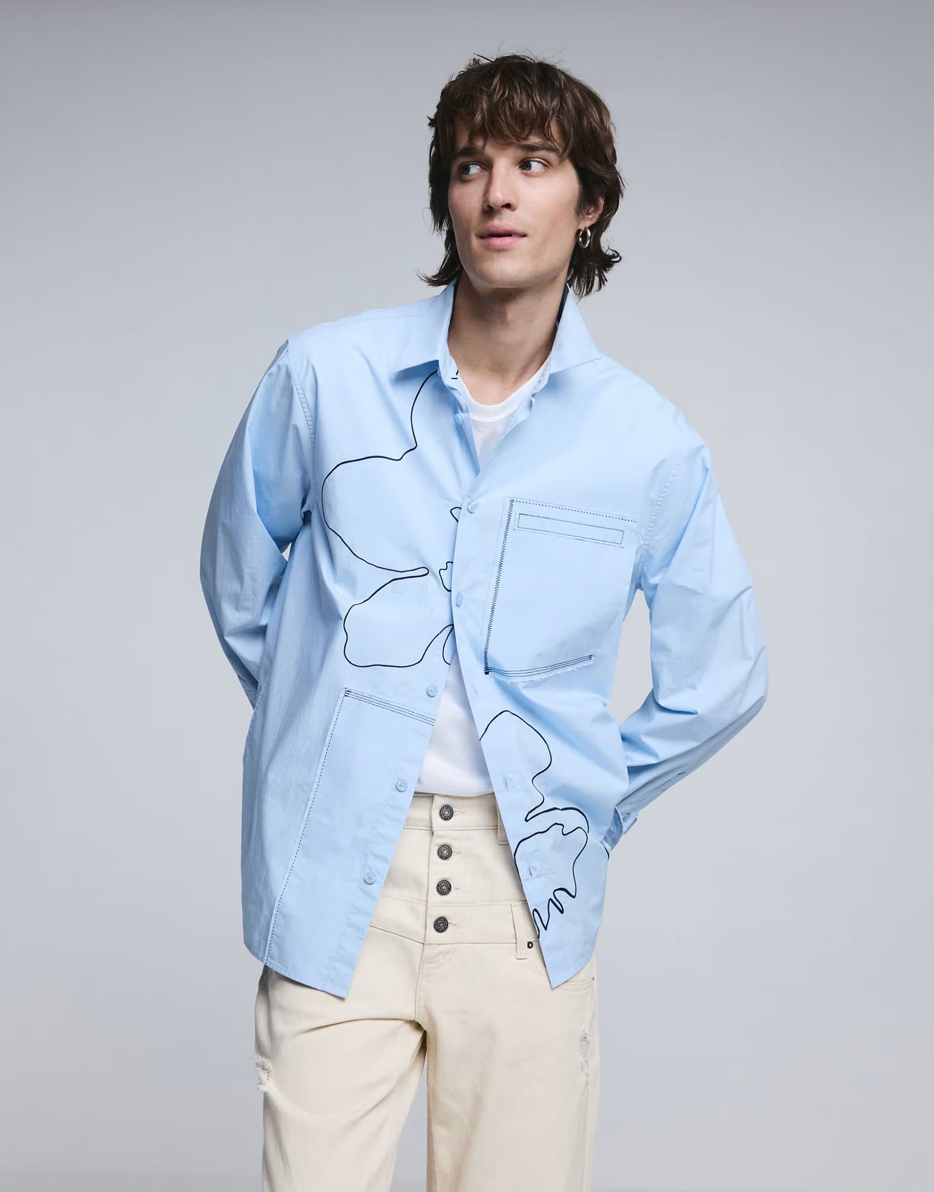 ASOS Desigual Shirt with embroidered topstitching in blue