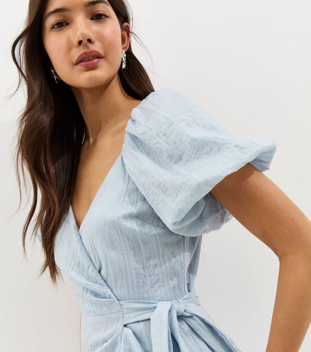 New Look Women's Light Blue Textured Ruffle Trimmed Wrap Midi Dress New Look - 2