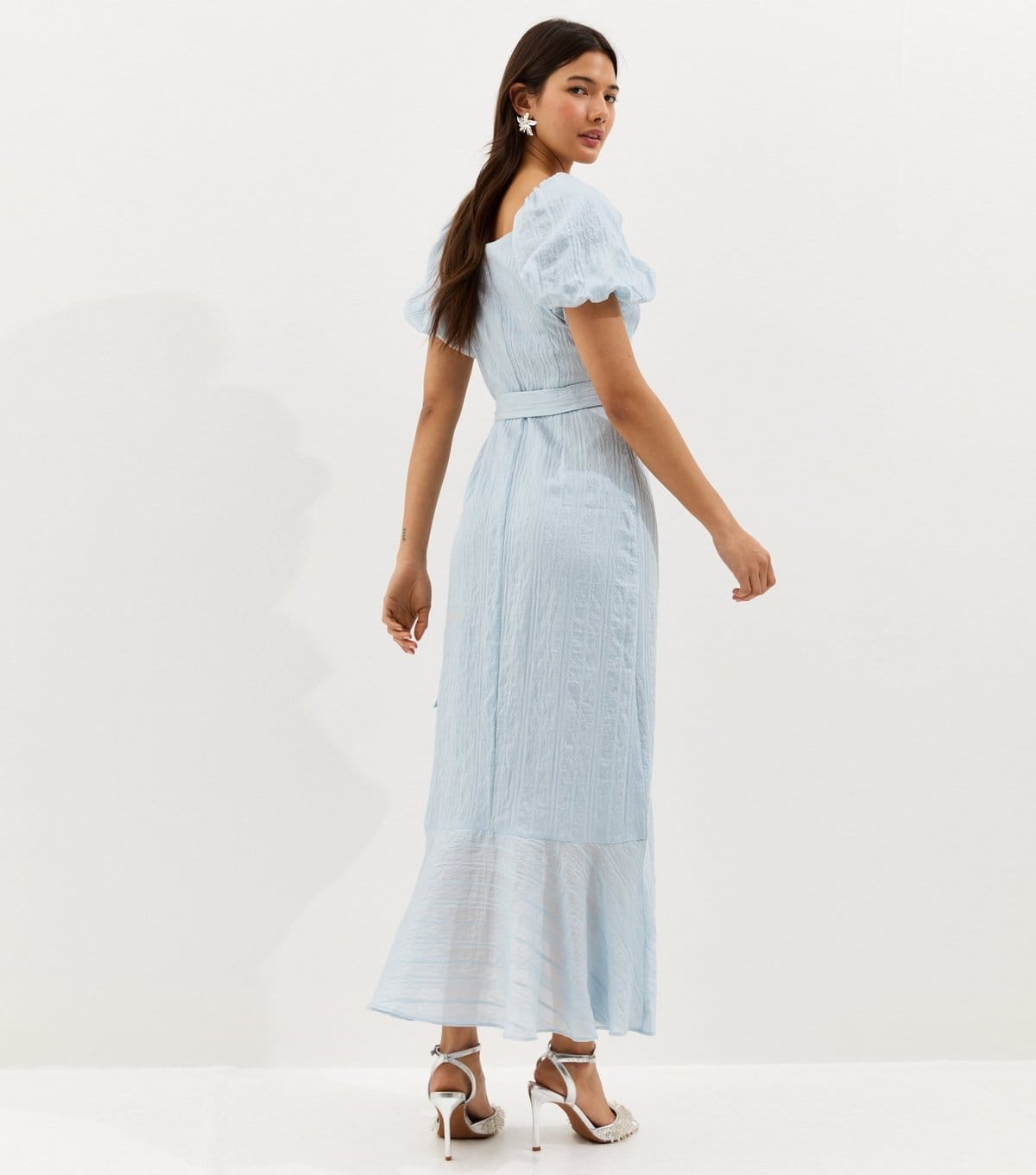 New Look Women's Light Blue Textured Ruffle Trimmed Wrap Midi Dress New Look - 4