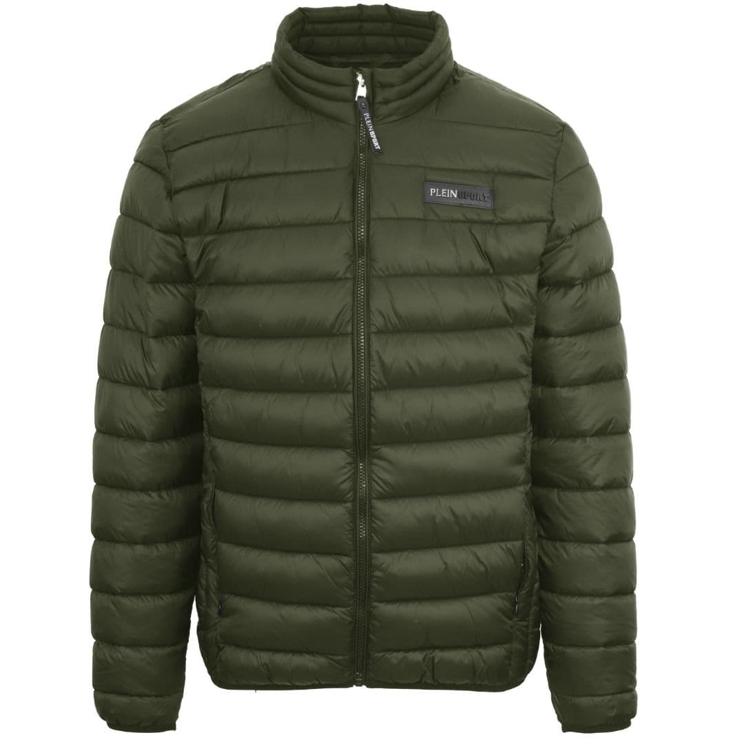 Plein Sport Men's Patch Logo Thin Padded Green Jacket