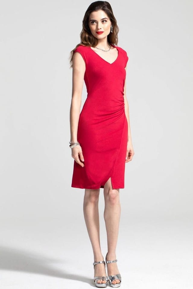 Hot Squash Hot Squash Women's Raglan Sleeve Side Ruched Dress in Red - 2