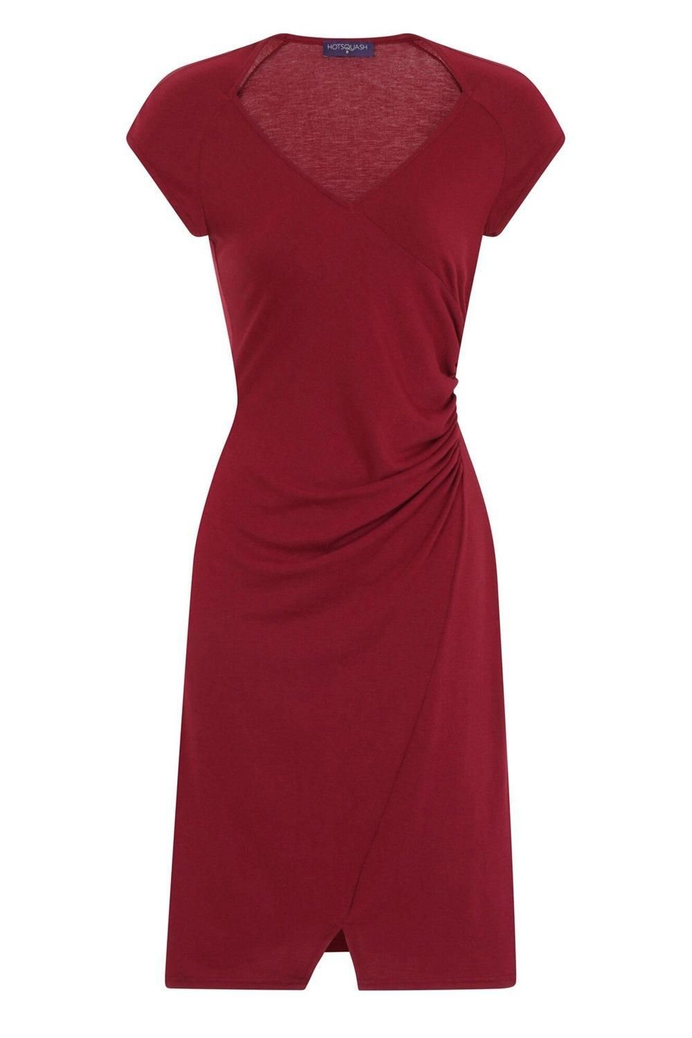 Hot Squash Hot Squash Women's Raglan Sleeve Side Ruched Dress in Red - 4