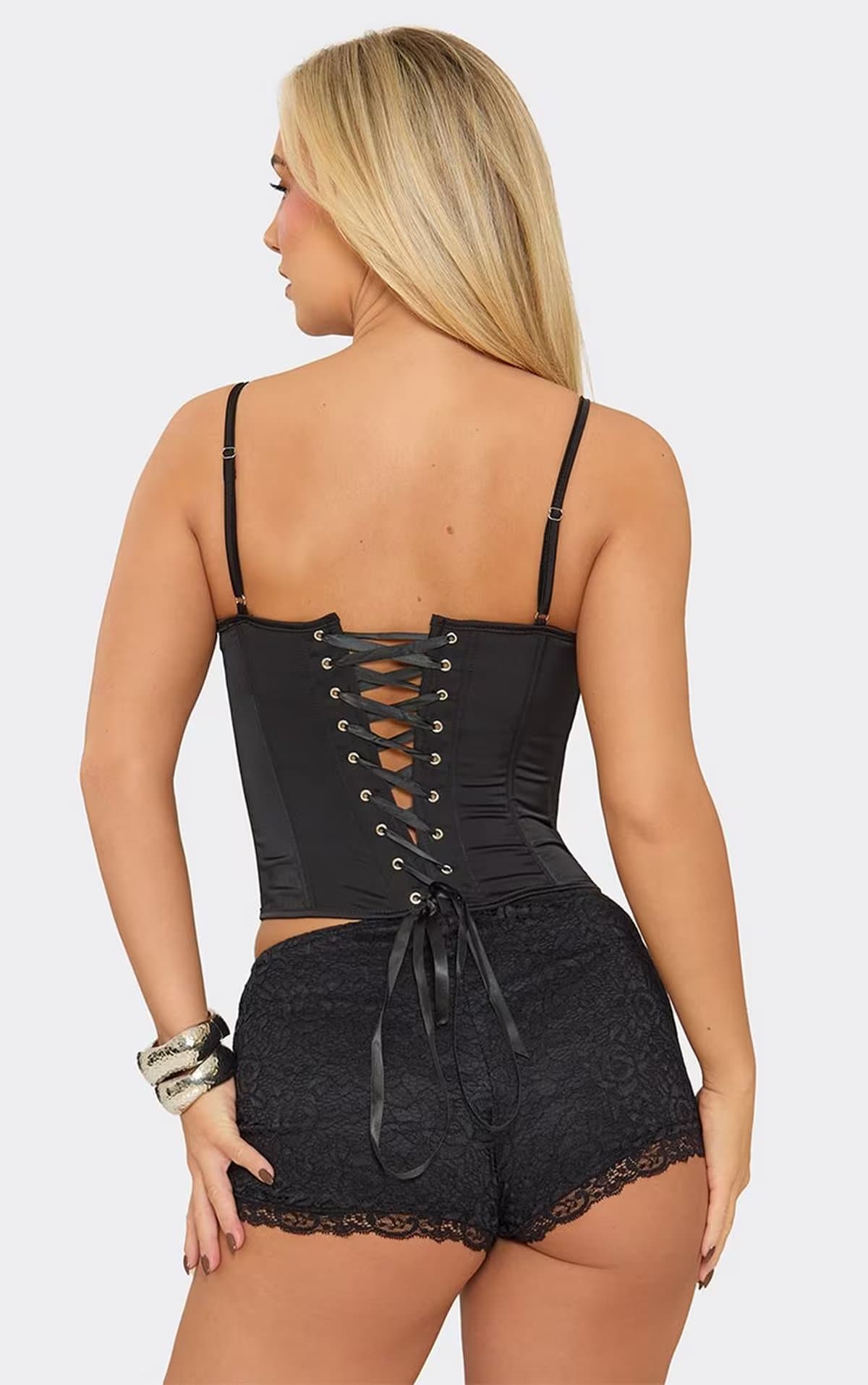 EGO Low Waist Mini Shorts In Black Lace, Women's Size UK 6